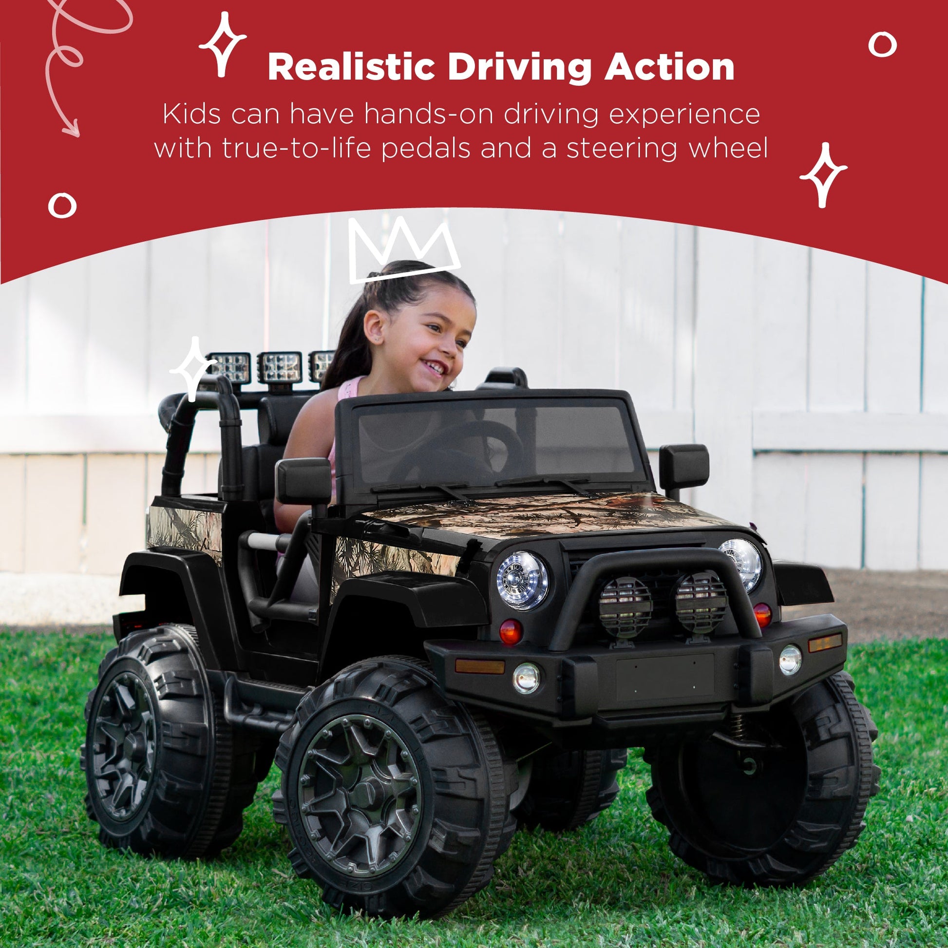 Jumbo 12V Kids Electric Ride On Car with Parent Remote, Seat Harness