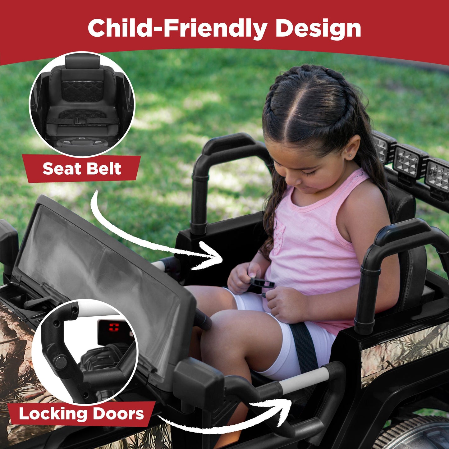 Jumbo 12V Kids Electric Ride On Car with Parent Remote, Seat Harness