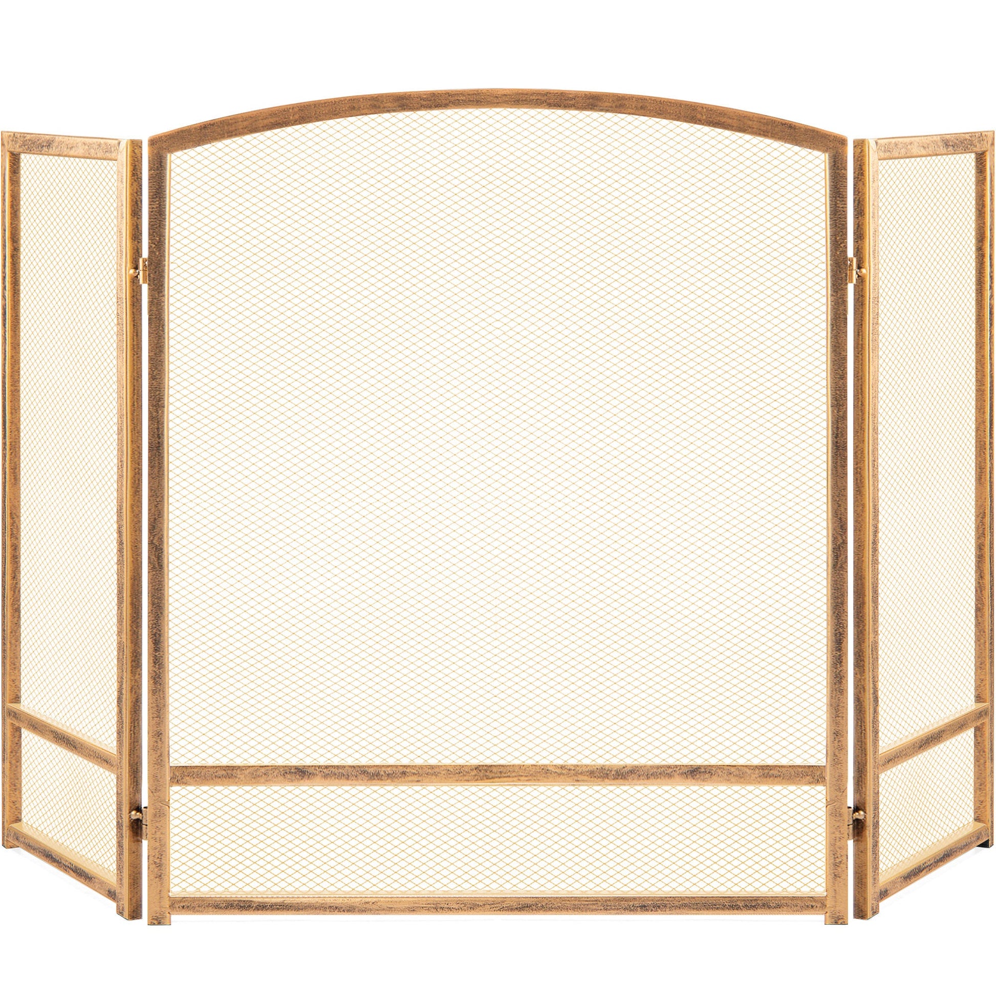 3-Panel Simple Steel Mesh Fireplace Screen w/ Worn Finish - 47.5x27.25in