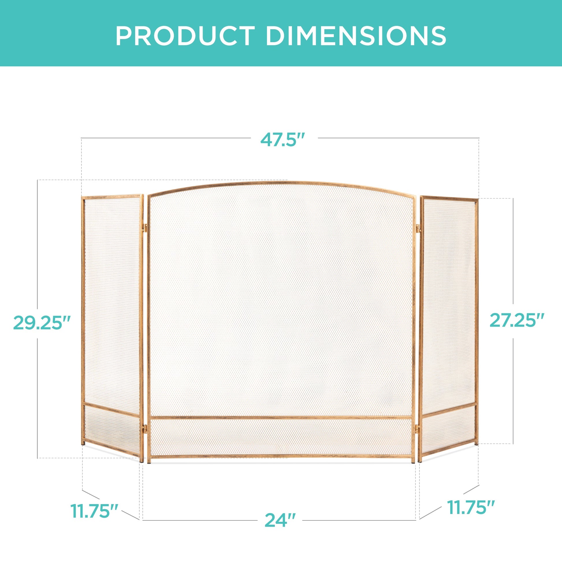 3-Panel Simple Steel Mesh Fireplace Screen w/ Worn Finish - 47.5x27.25in