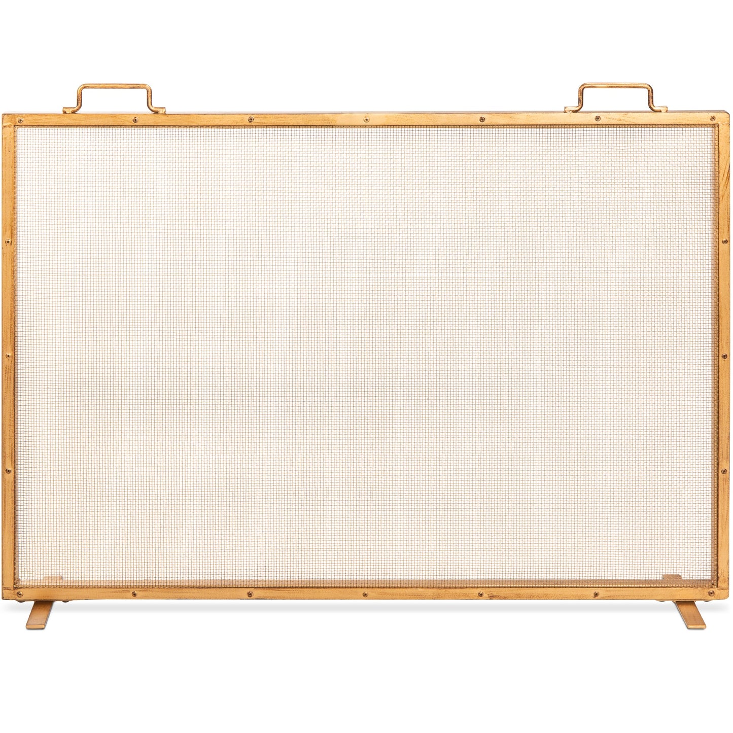 Single Panel Handcrafted Steel Mesh Fireplace Screen w/ Handles - 38x27in