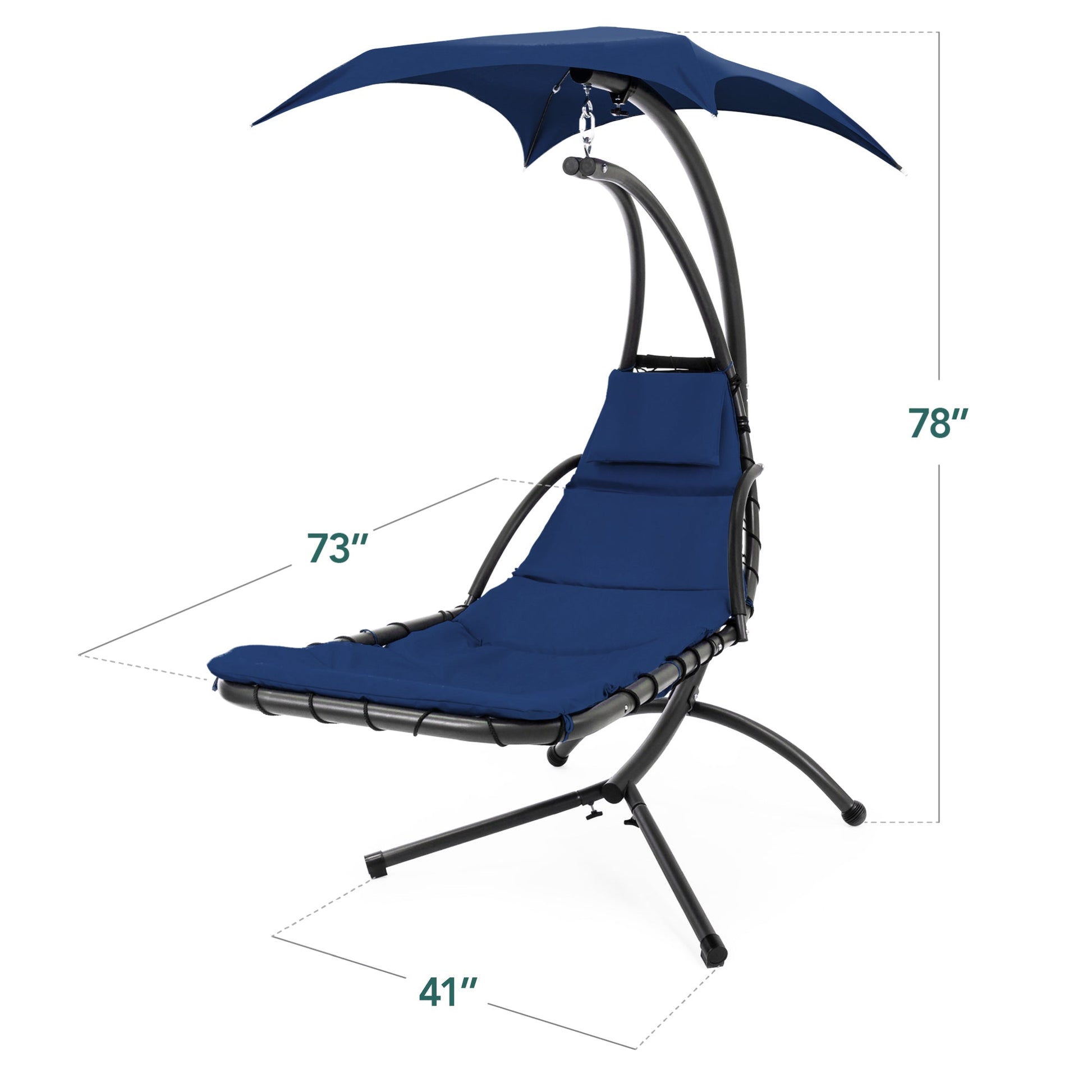 Hanging LED-Lit Curved Chaise Lounge Chair w/ Pillow, Canopy, Stand