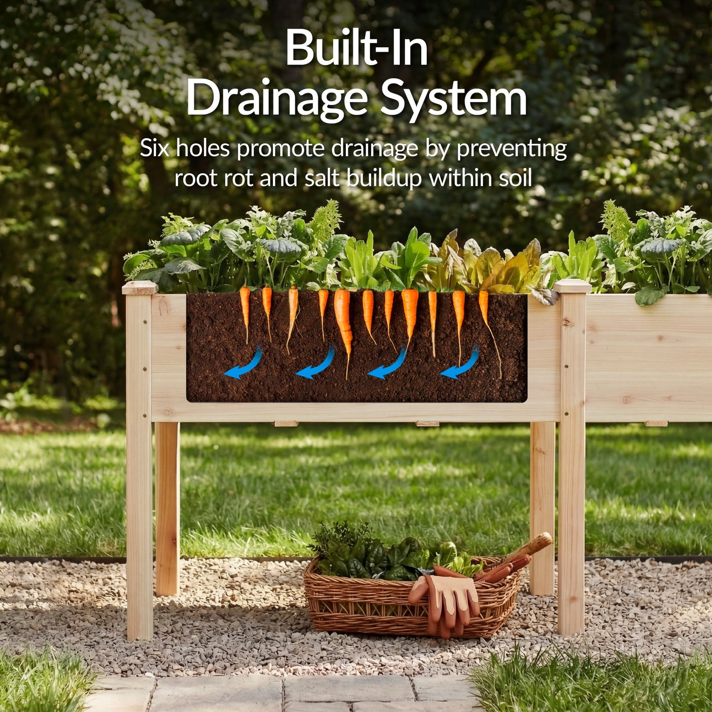 Raised Garden Bed, Elevated Wood Garden Planter Stand - 72x24x30in
