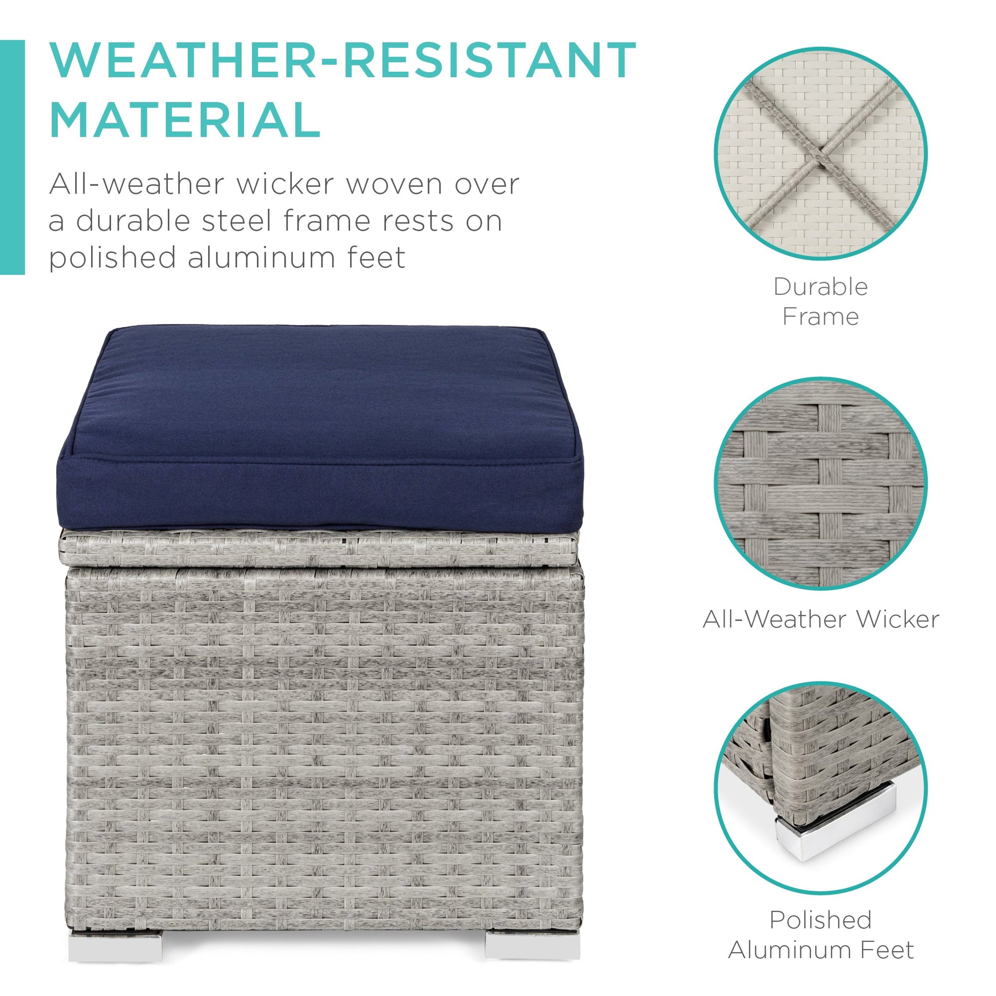 Set of 2 Wicker Ottomans, Multipurpose w/ Removable Cushions, Steel Frame