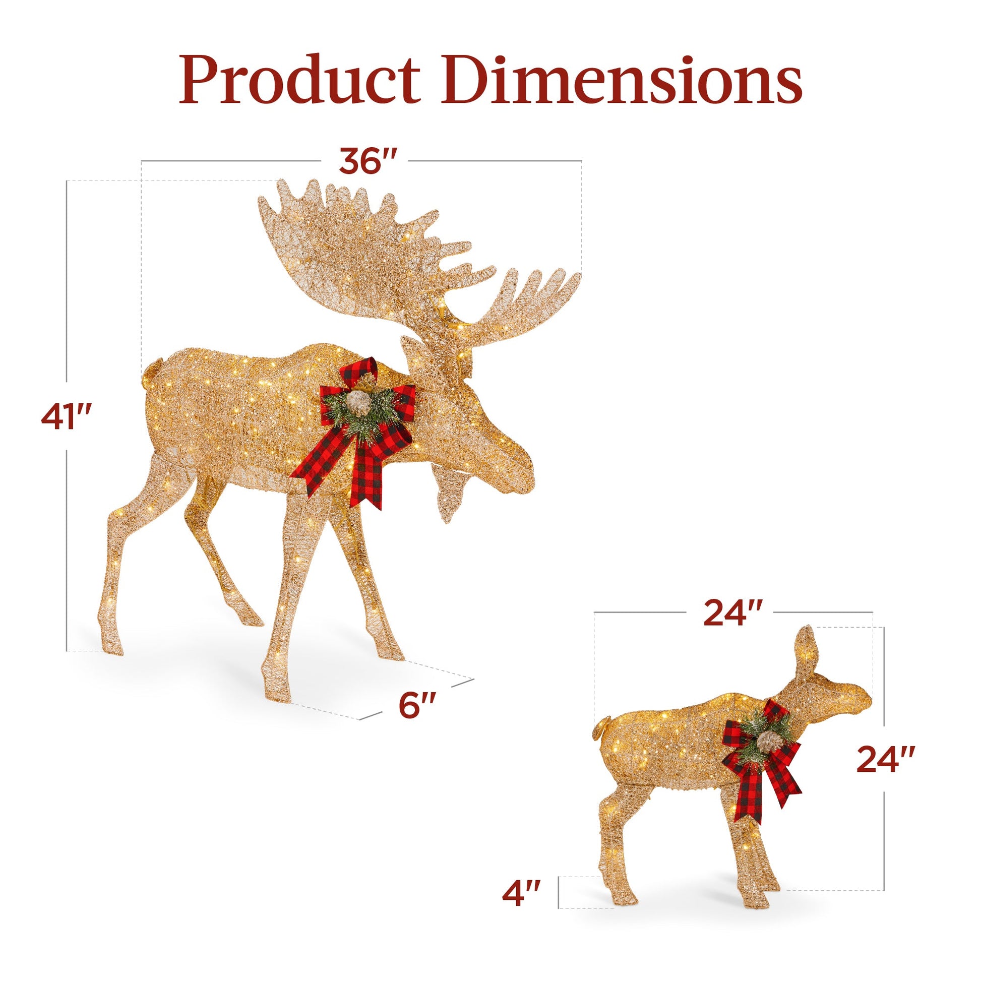 2-Piece Moose Family Lighted Outdoor Christmas Decoration Set w/ LED Lights