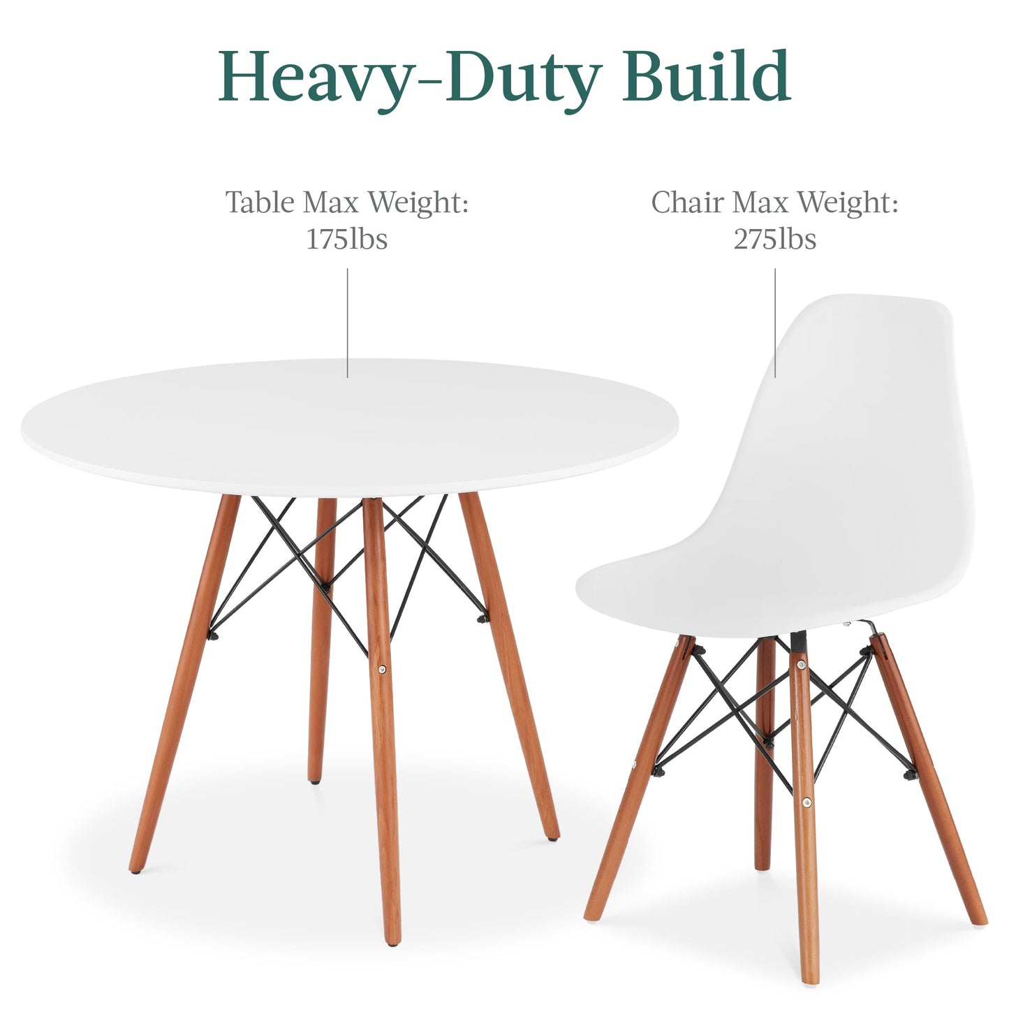 5-Piece Mid-Century Modern Dining Set w/ 4 Chairs, Wooden Legs, Metal Frame