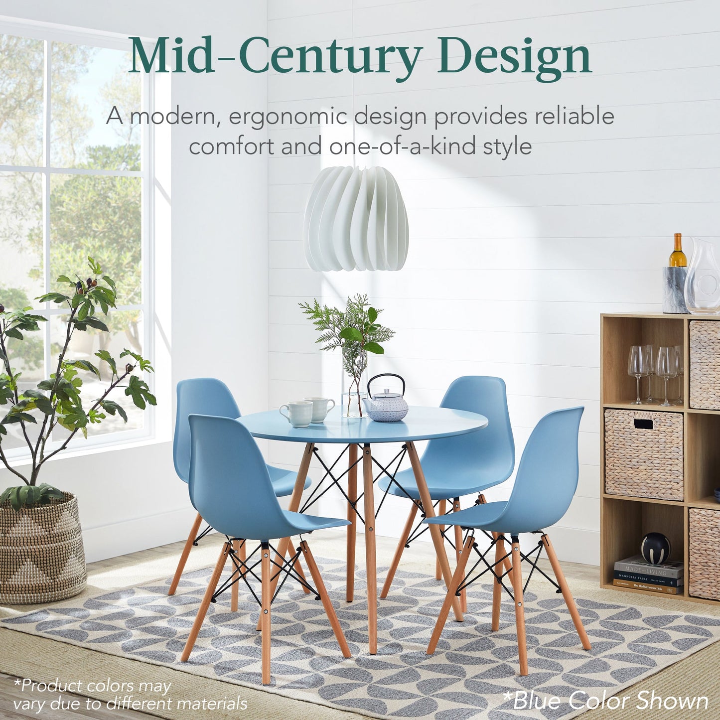 5-Piece Mid-Century Modern Dining Set w/ 4 Chairs, Wooden Legs, Metal Frame