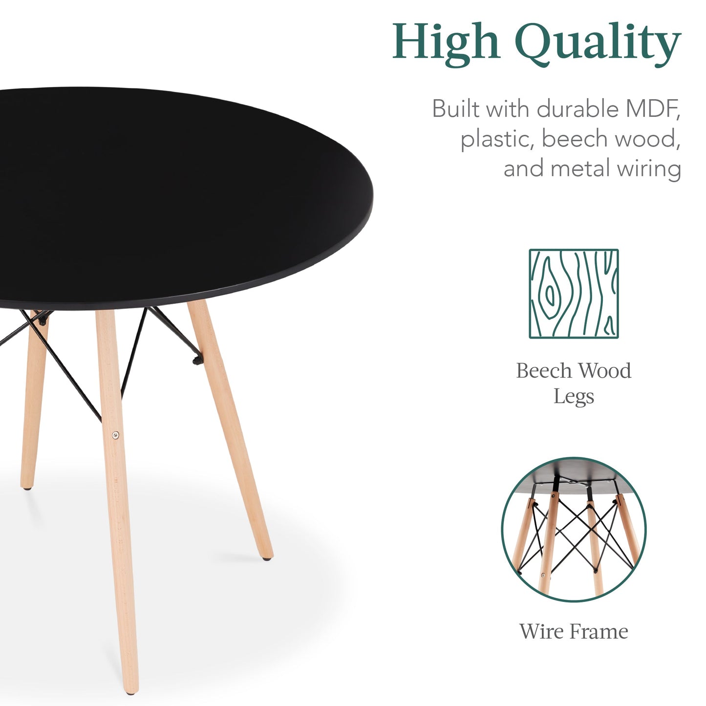 5-Piece Mid-Century Modern Dining Set w/ 4 Chairs, Wooden Legs, Metal Frame