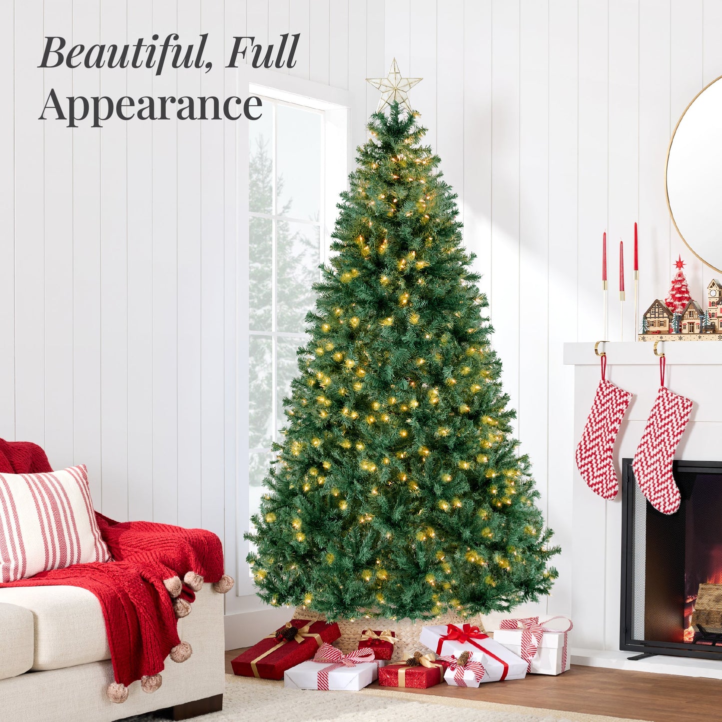Premium Artificial Pre-Lit Pine Christmas Tree w/ 1,000 Tips, 250 Lights