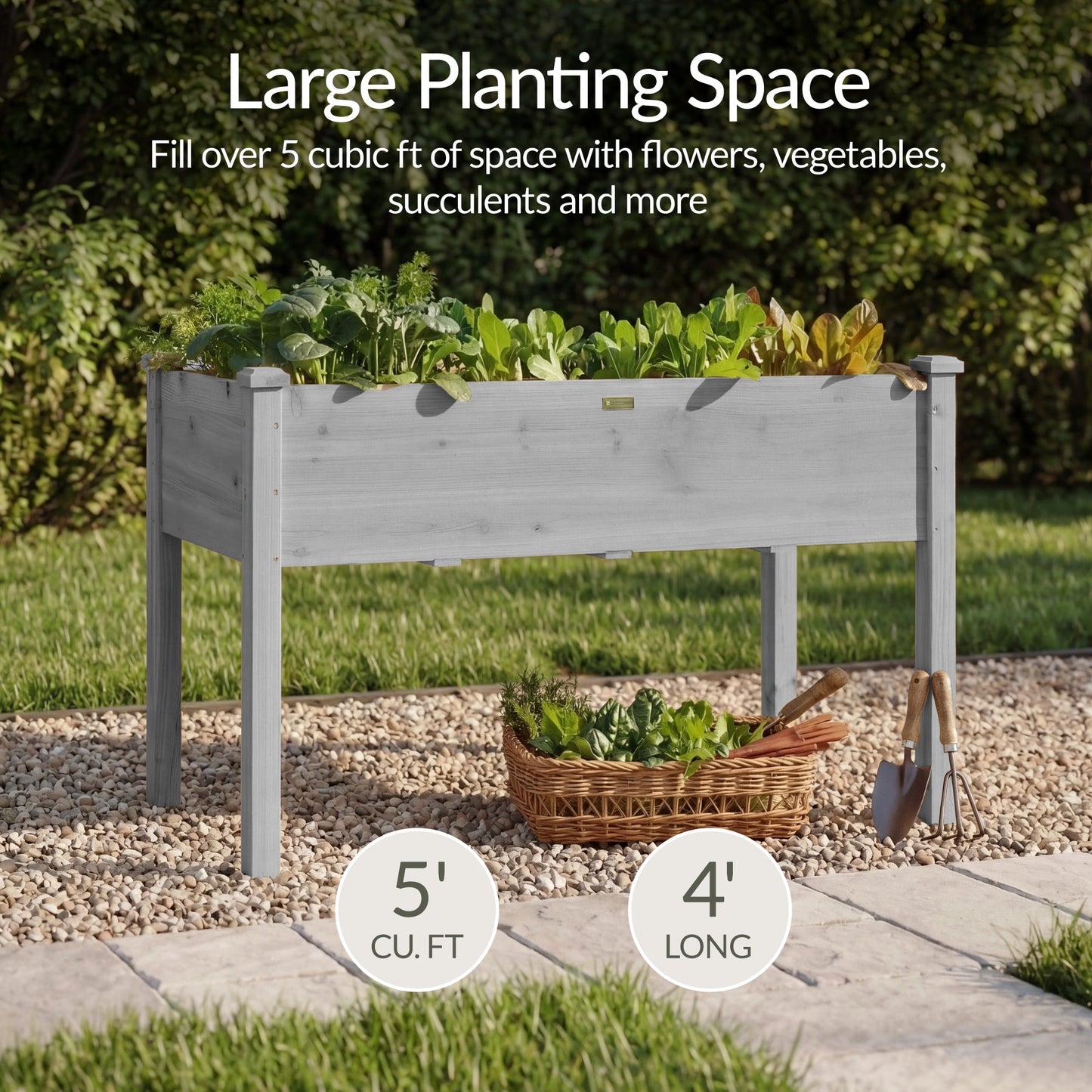 Raised Garden Bed, Elevated Wooden Planter Box w/ Foot Caps - 48x24x30in