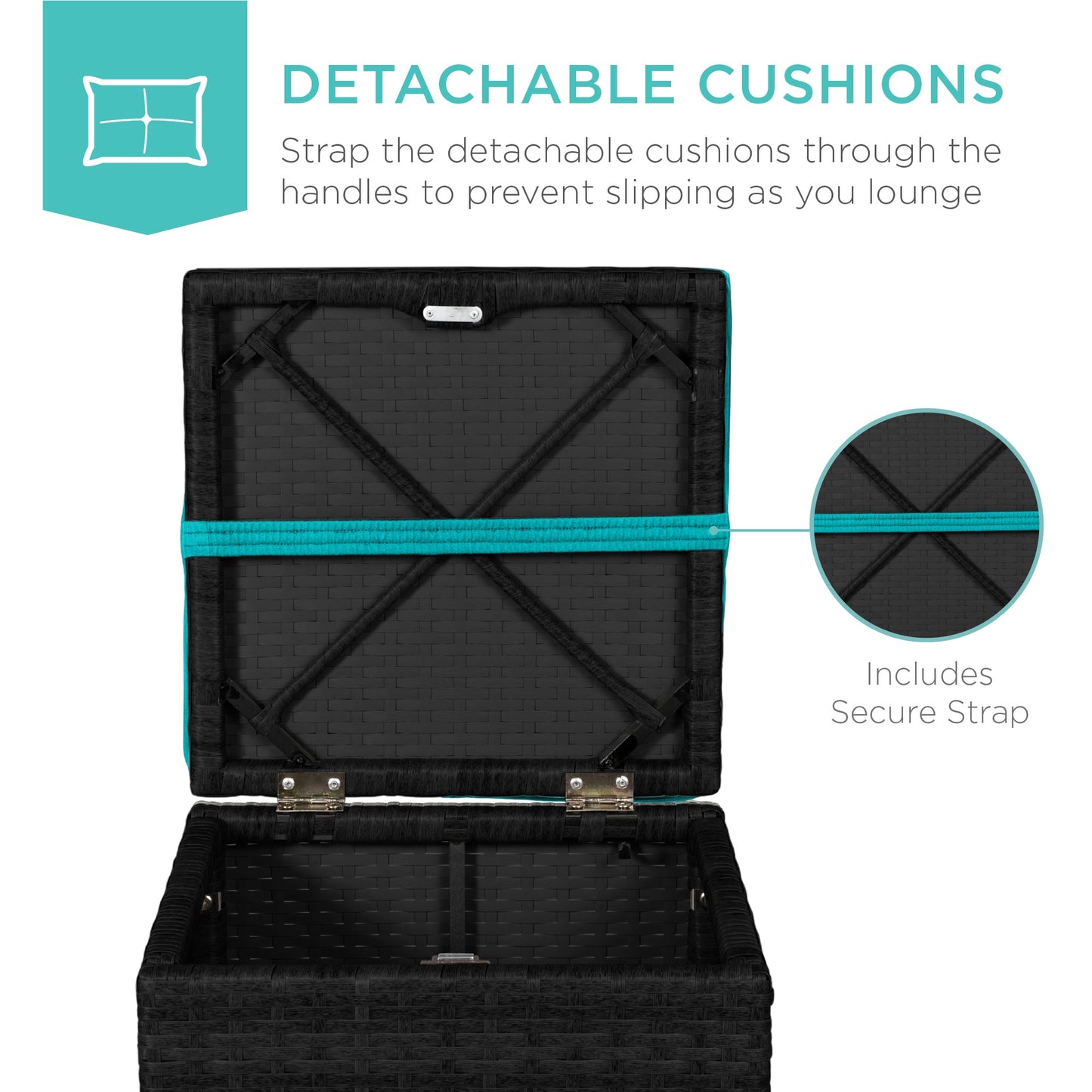 Set of 2 Wicker Ottomans, Multipurpose w/ Removable Cushions, Steel Frame