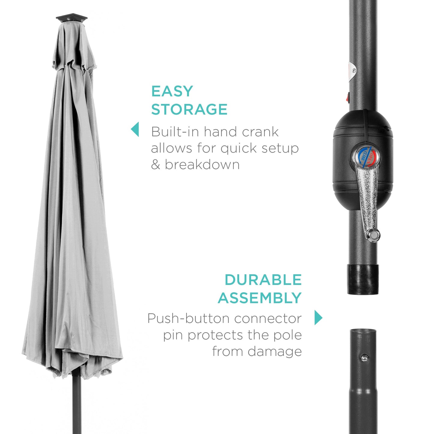 Solar LED Lighted Patio Umbrella w/ Tilt Adjustment, UV-Resistant - 10ft