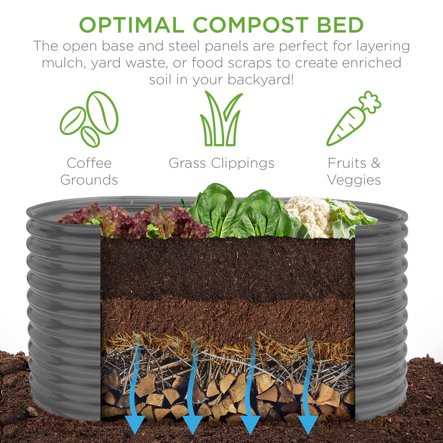 Raised Oval Garden Bed, Customizable Elevated Outdoor Metal Planter - 63in