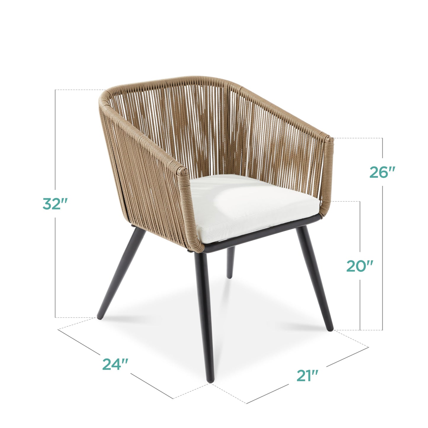 Set of 2 Outdoor Woven Wicker Patio Dining Chairs, 250lb Capacity