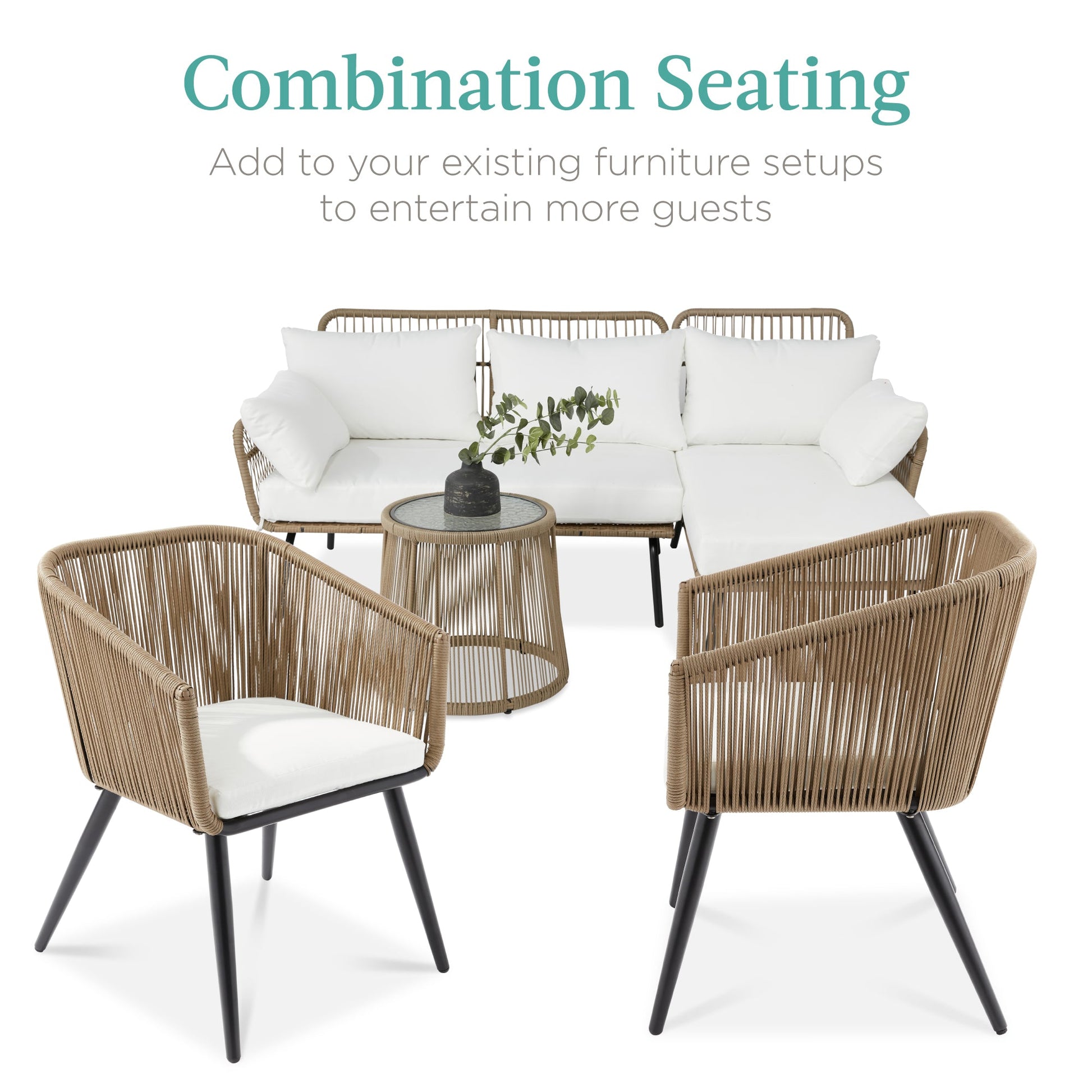 Set of 2 Outdoor Woven Wicker Patio Dining Chairs, 250lb Capacity