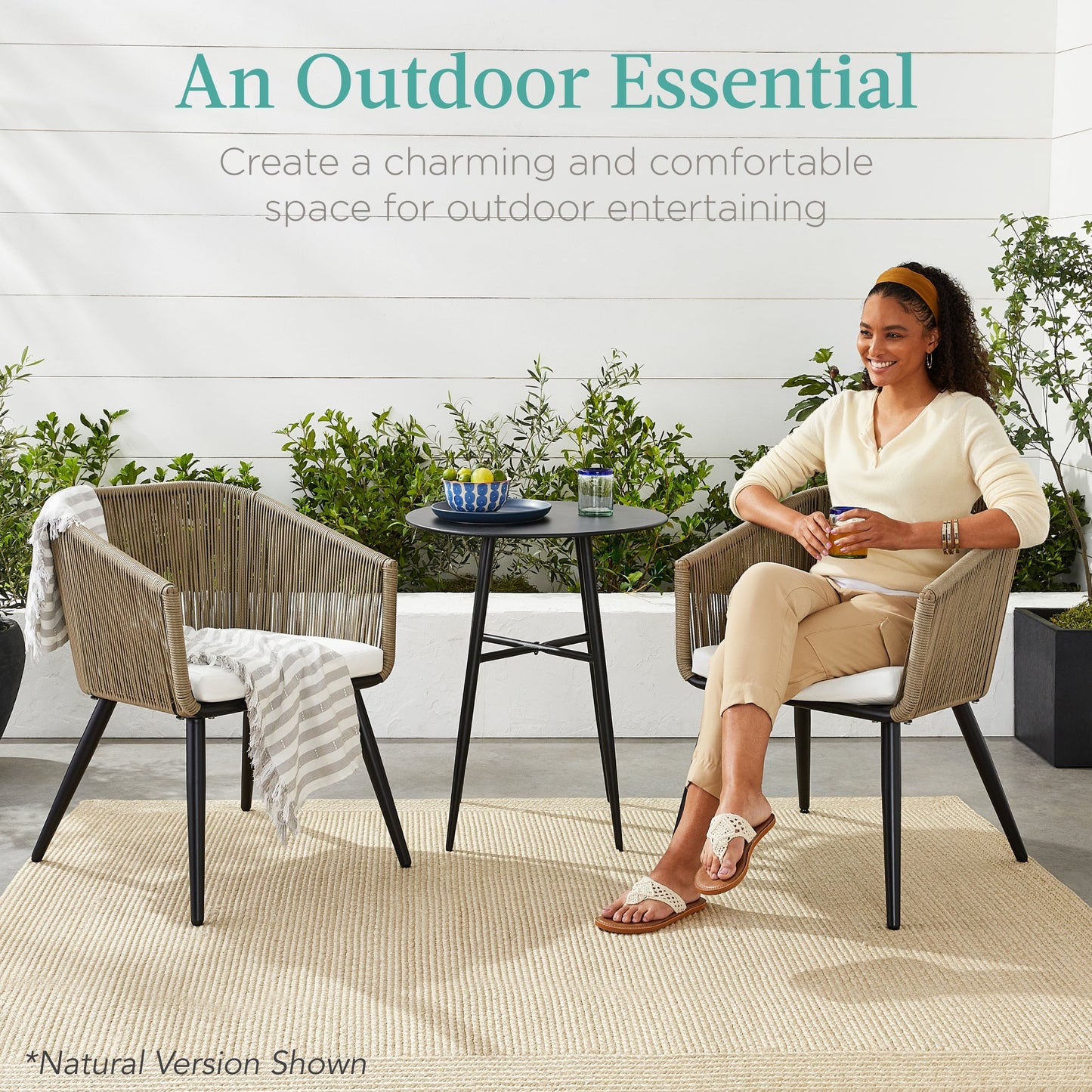 Set of 2 Outdoor Woven Wicker Patio Dining Chairs, 250lb Capacity