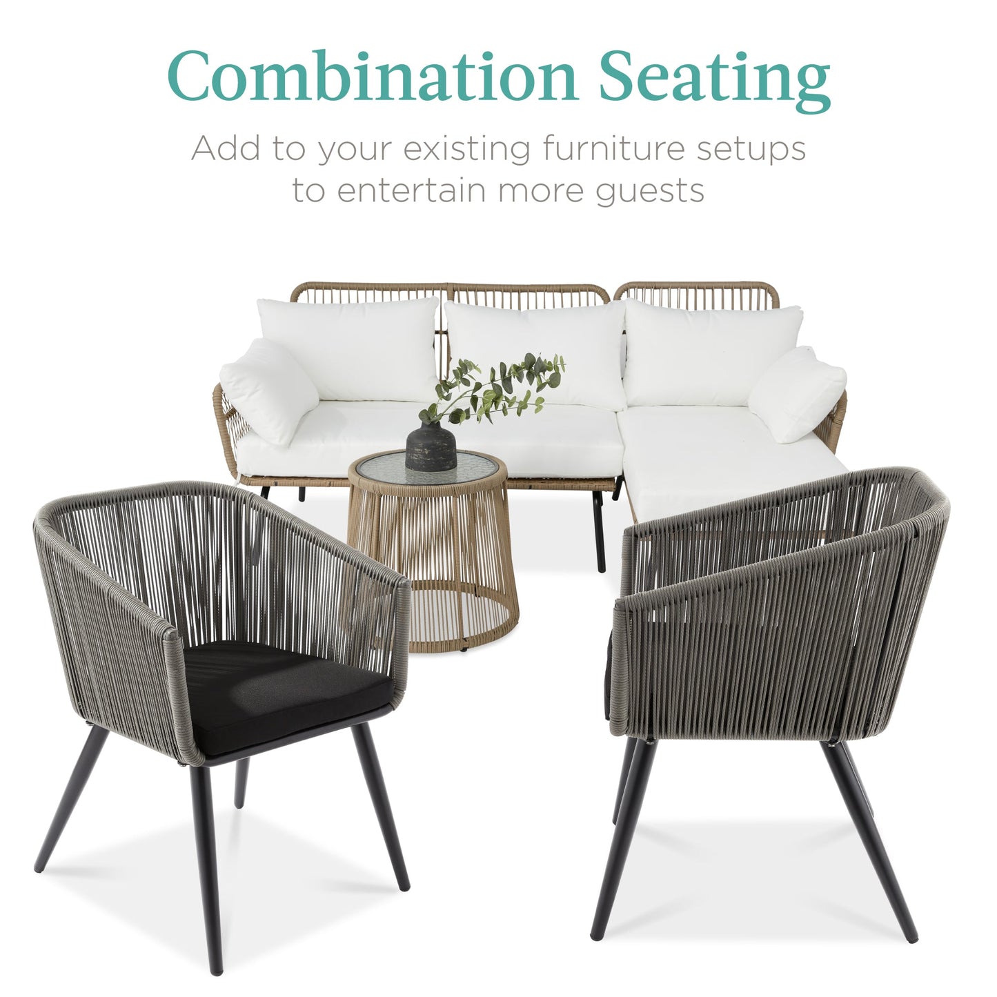 Set of 2 Outdoor Woven Wicker Patio Dining Chairs, 250lb Capacity