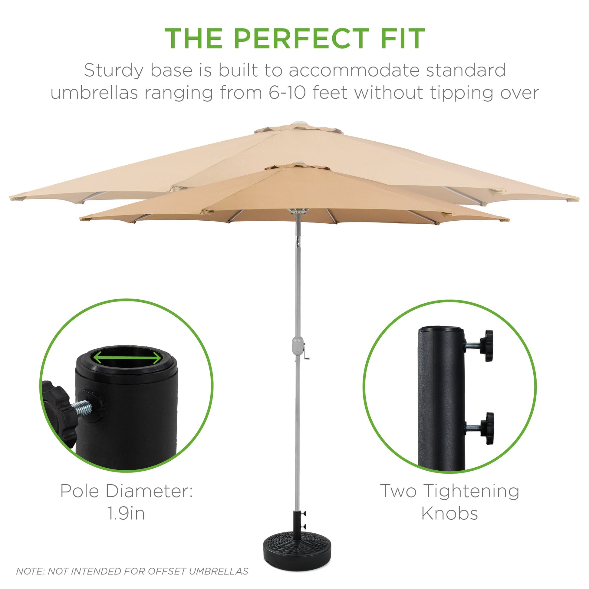 Plastic Patio Umbrella Base Pole Holder Accessory w/ 2 Adjustable Knobs