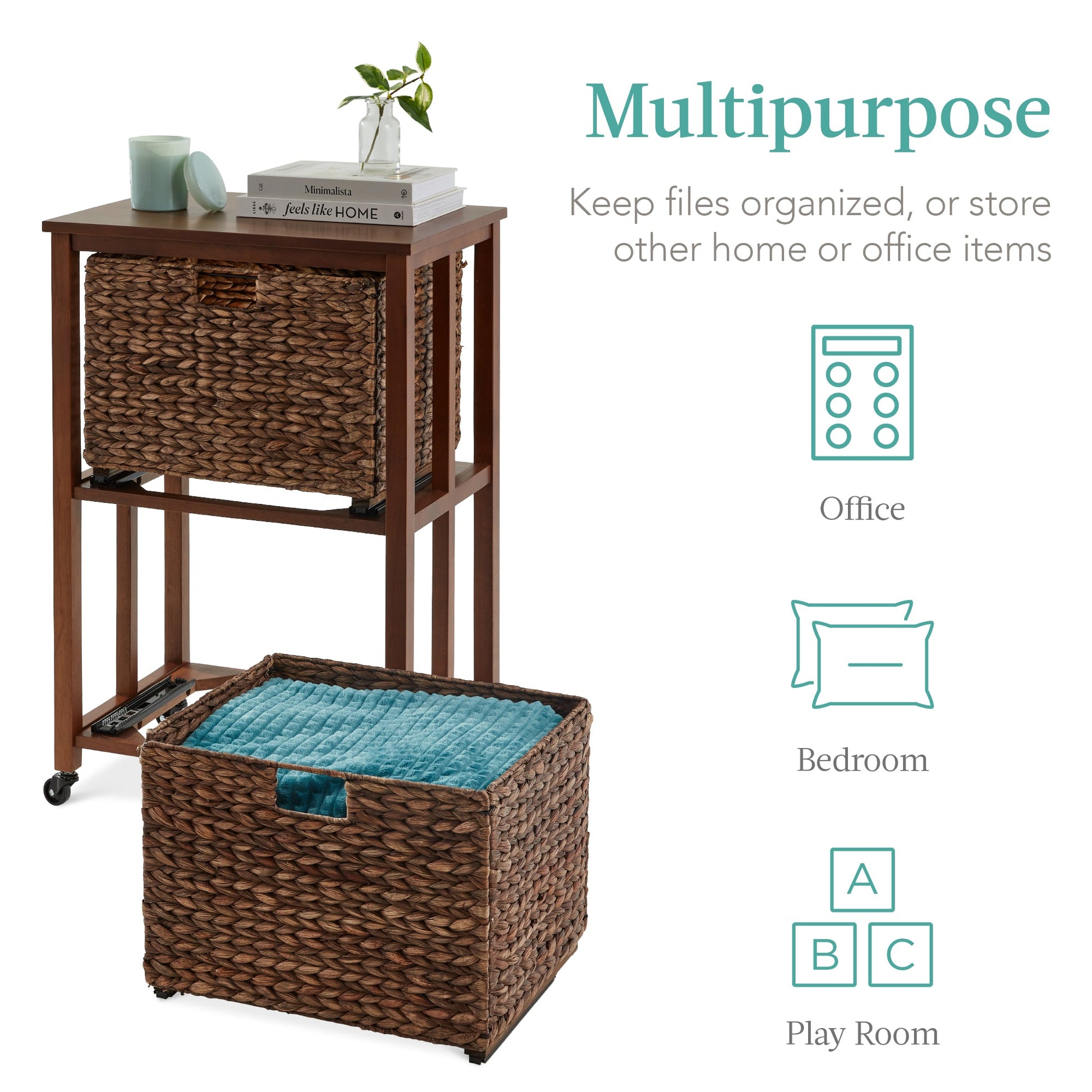 Vertical Rolling File Cabinet w/ Rubberwood Frame, Locking Caster Wheels