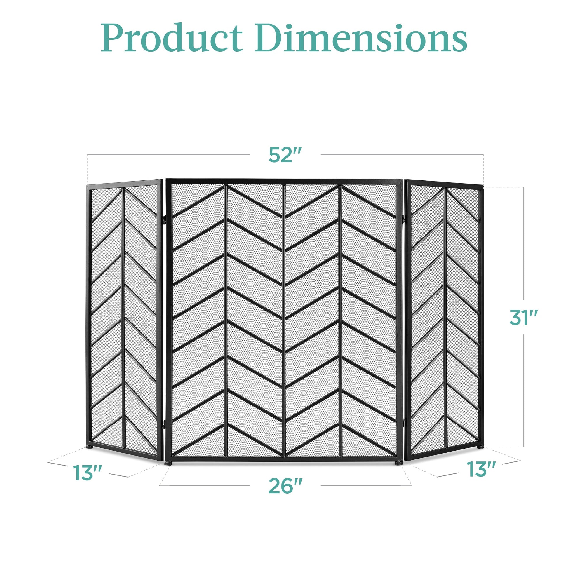 3-Panel Iron Chevron Fireplace Screen w/ Handles - 52x31in