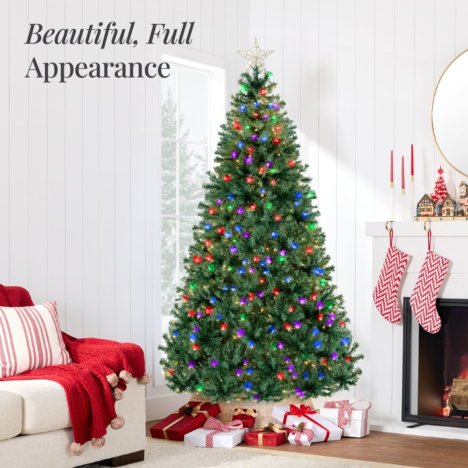 Premium Artificial Pre-Lit Pine Christmas Tree w/ 1,000 Tips, 250 Lights