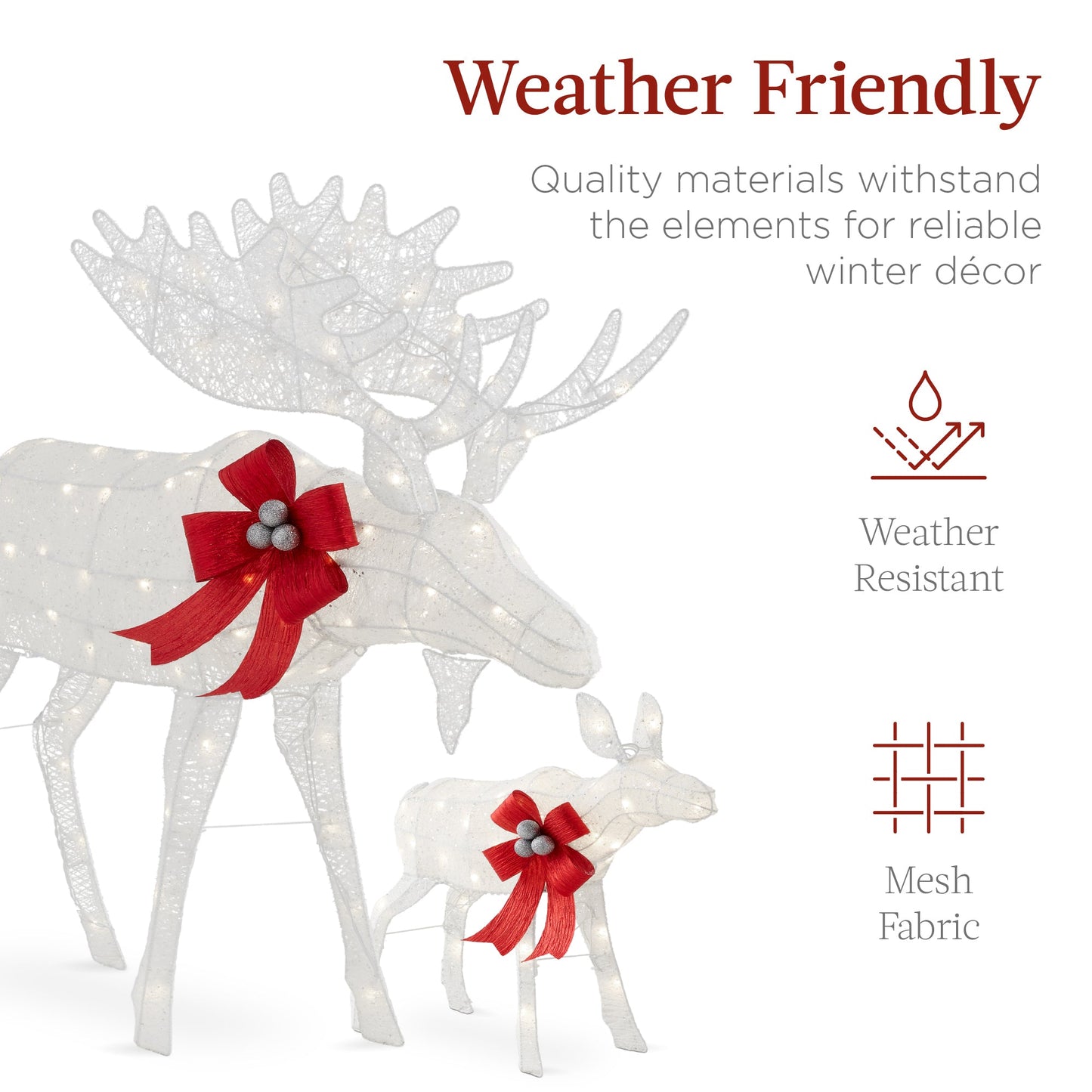 2-Piece Moose Family Lighted Outdoor Christmas Decoration Set w/ LED Lights