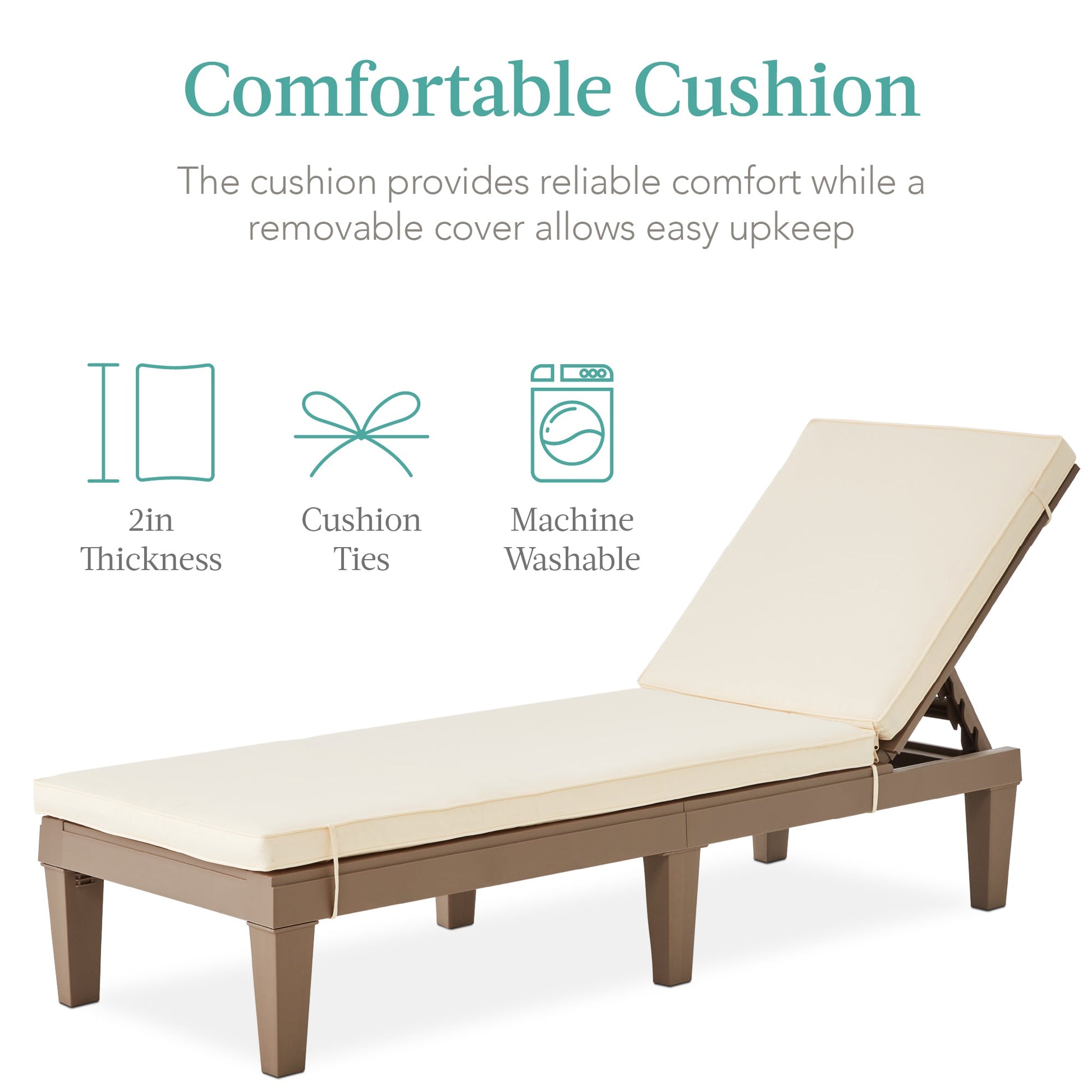 Outdoor Patio Lounge Chair, Resin Chaise Lounger w/ Seat Cushion, 5 Positions