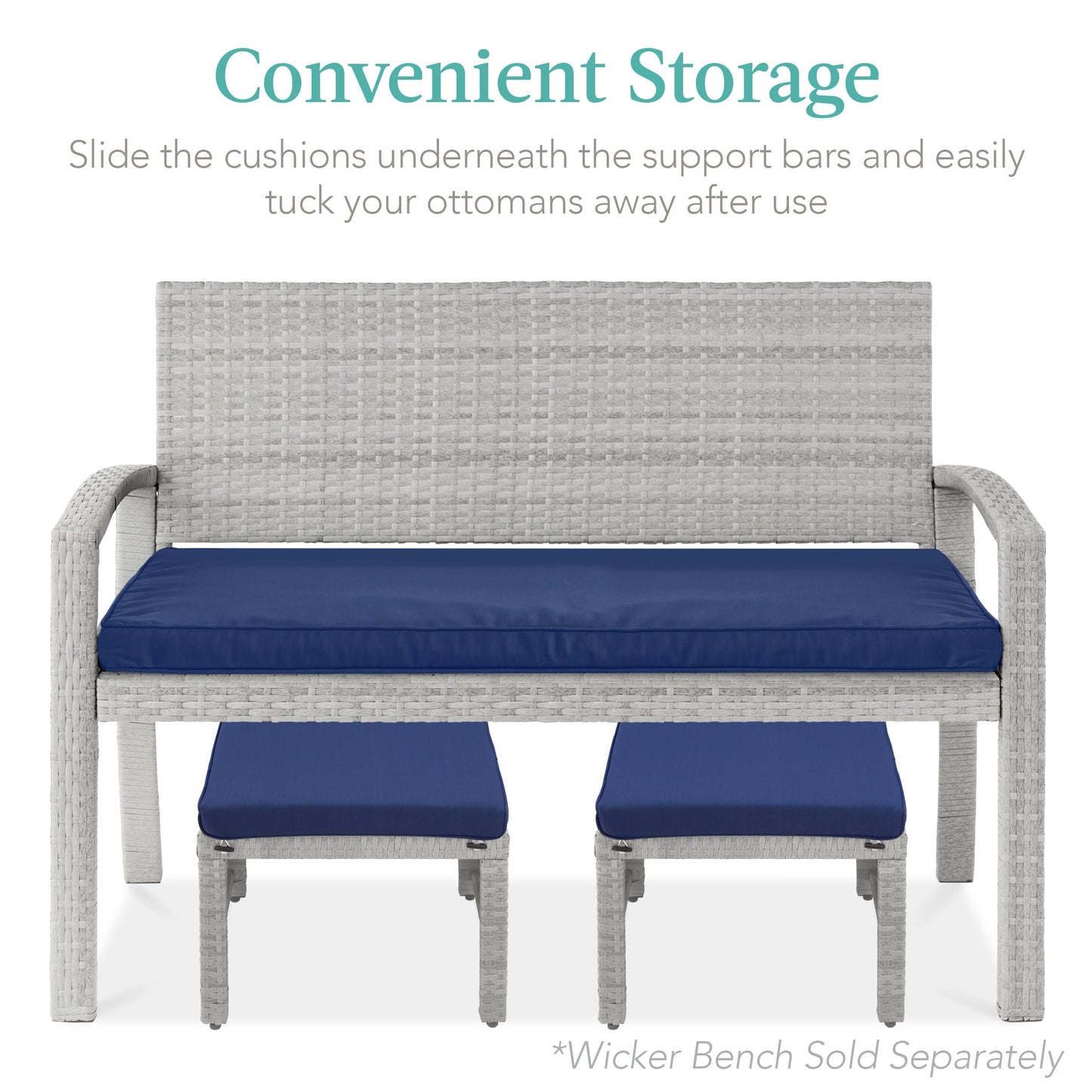 Set of 2 Multipurpose Wicker Ottomans w/ Removable Cushions, Steel Frame