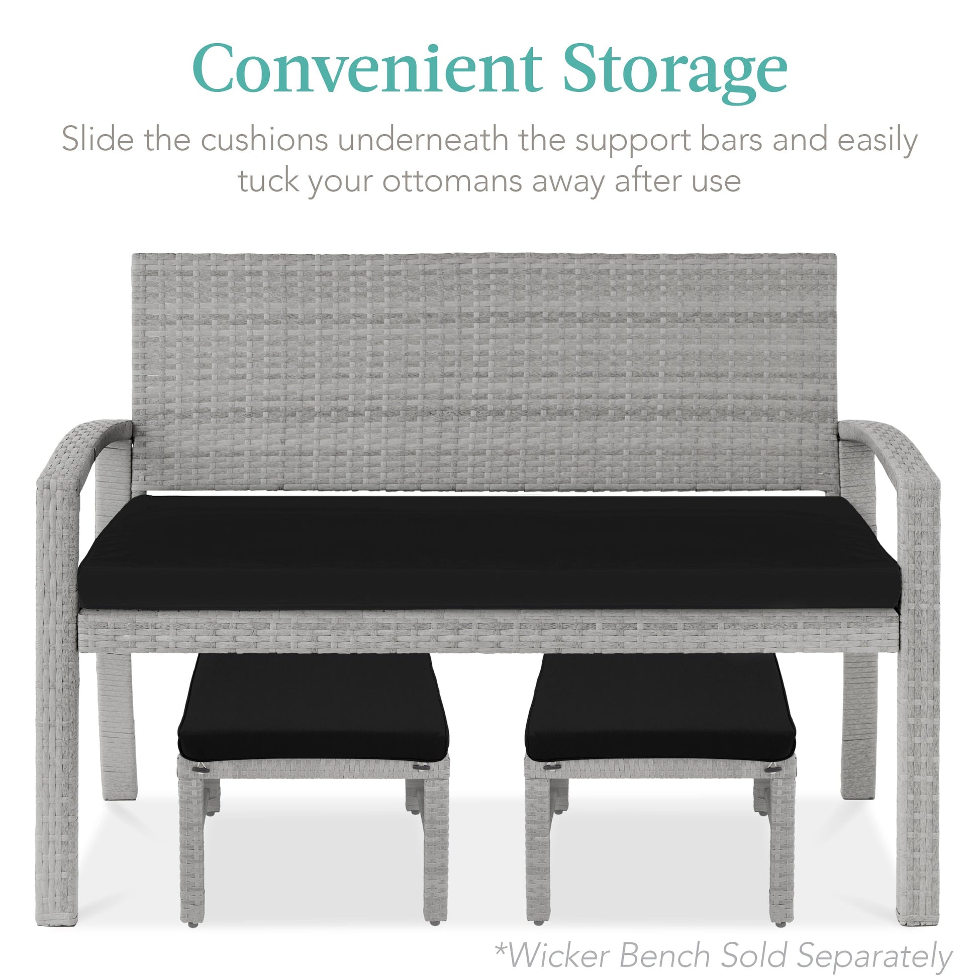 Set of 2 Multipurpose Wicker Ottomans w/ Removable Cushions, Steel Frame