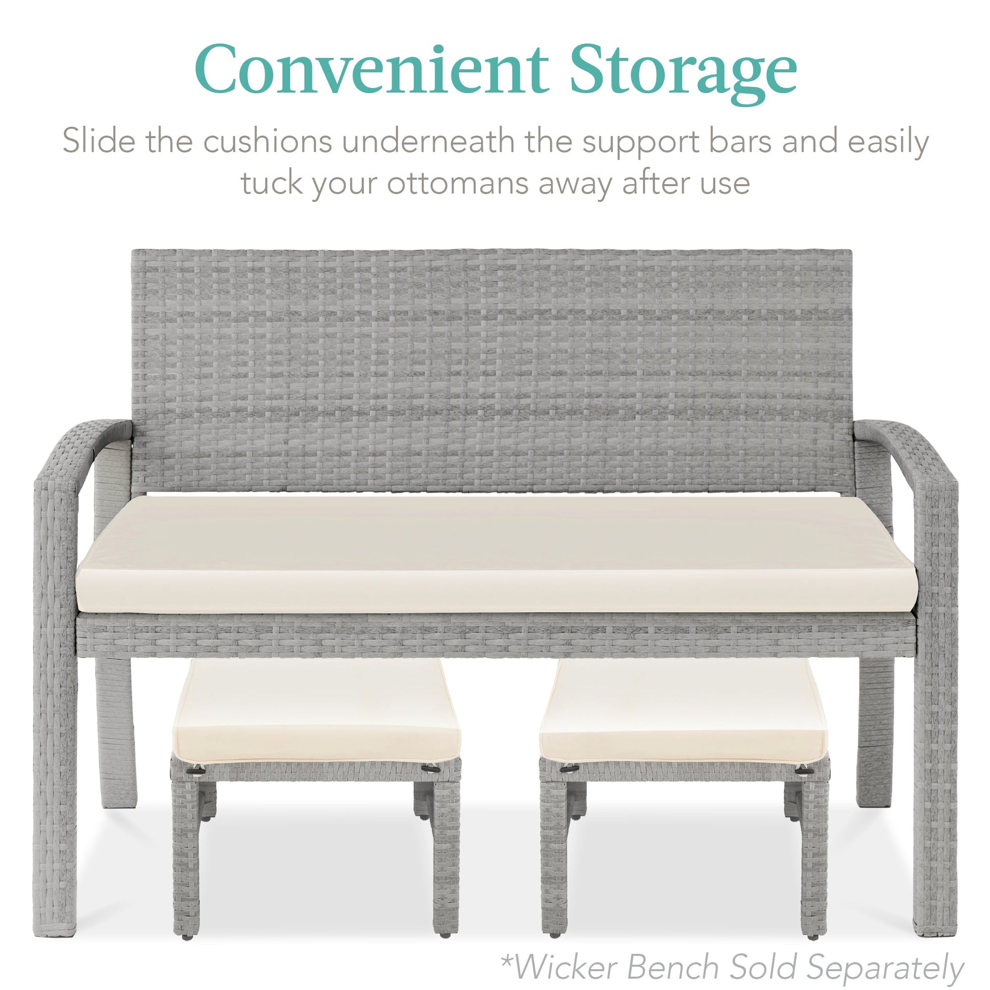 Set of 2 Multipurpose Wicker Ottomans w/ Removable Cushions, Steel Frame