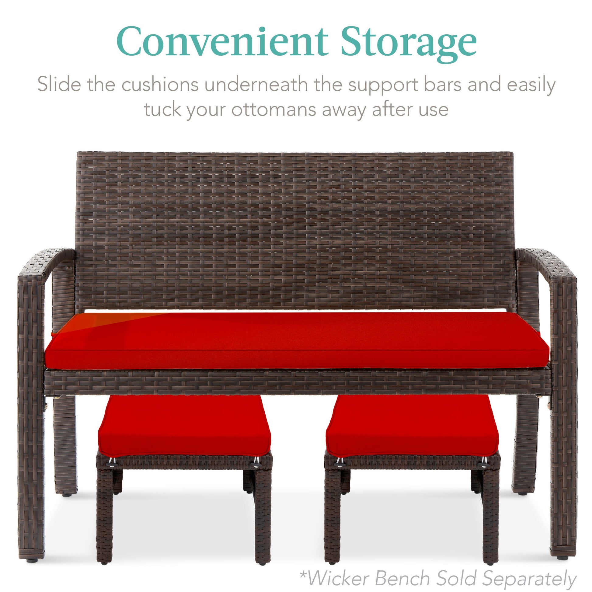 Set of 2 Multipurpose Wicker Ottomans w/ Removable Cushions, Steel Frame