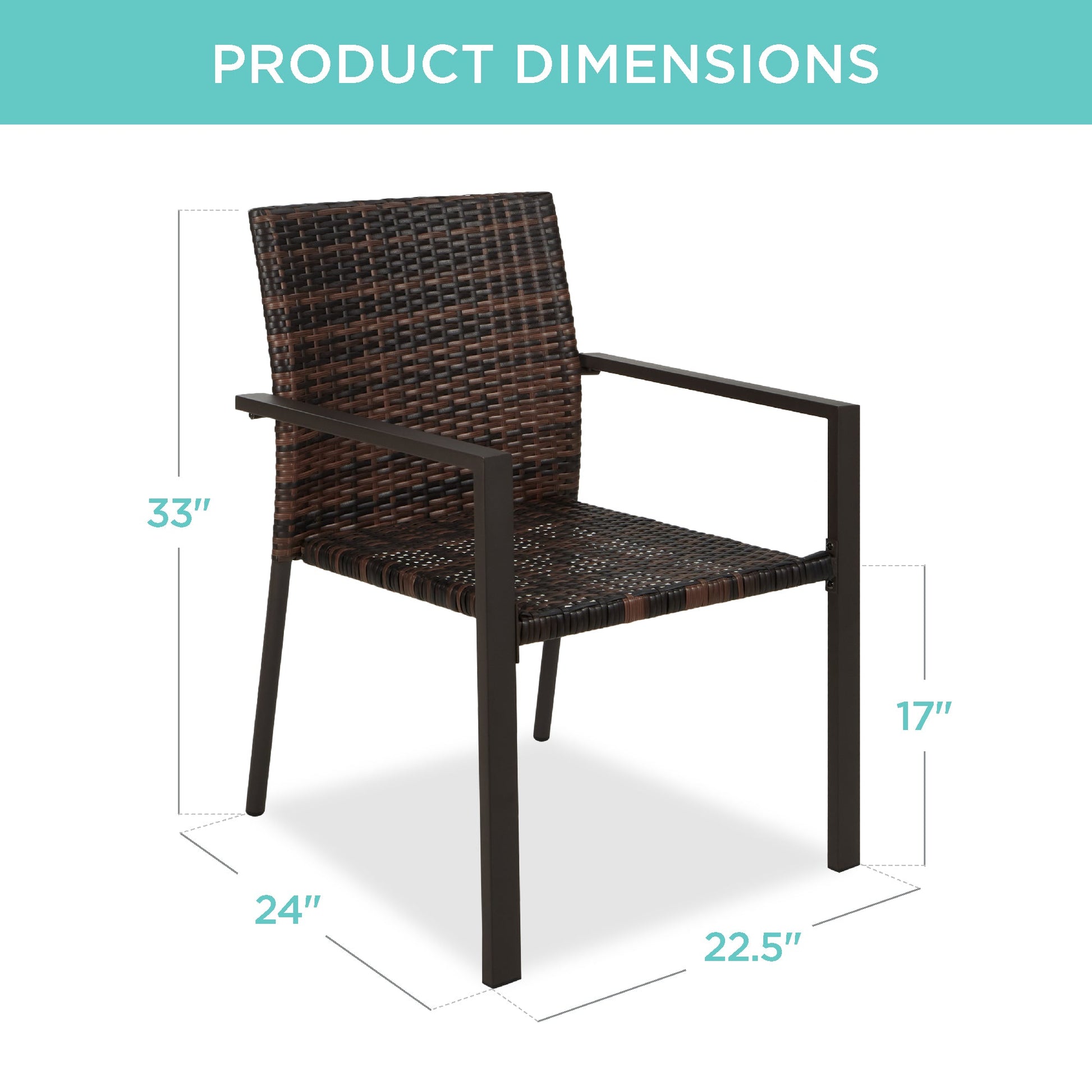 Set of 2 Stackable Wicker Chairs w/ Armrests, Steel Accent Furniture