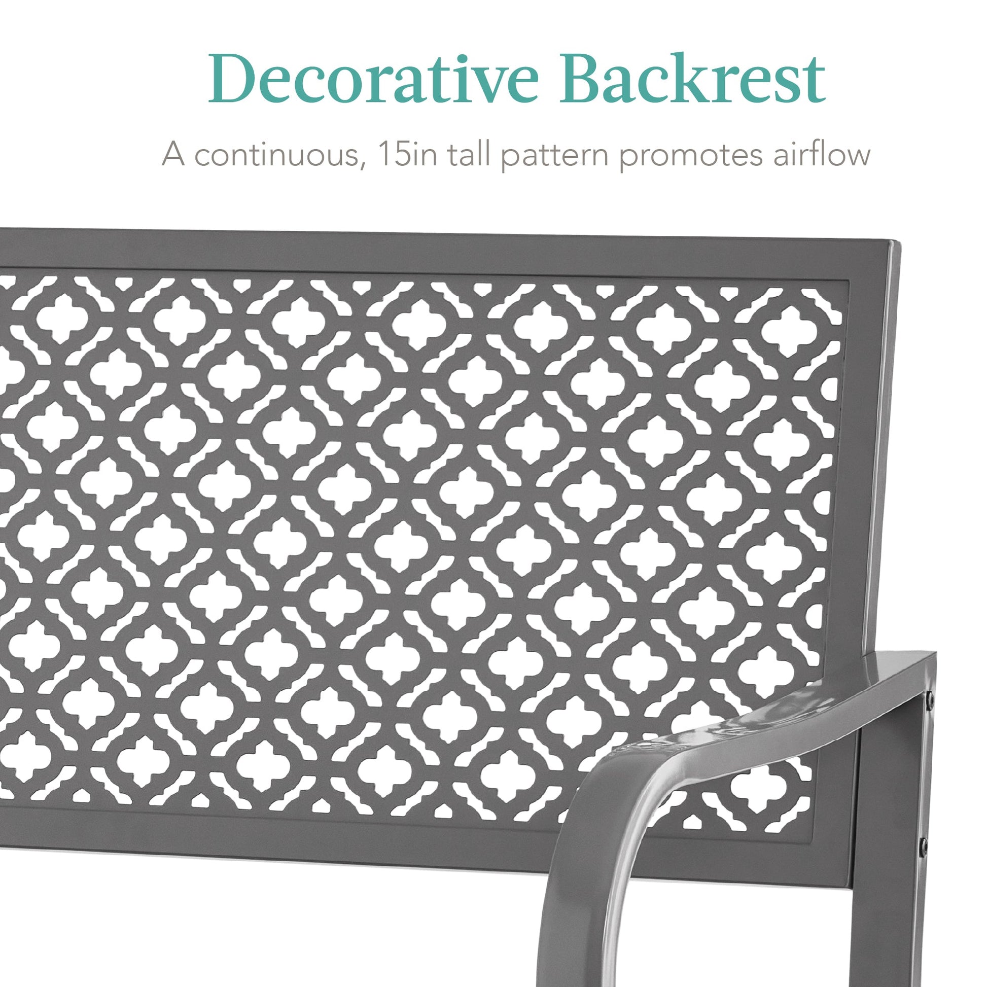 Indoor Outdoor Steel Bench w/ Geometric Backrest, Foot Levelers