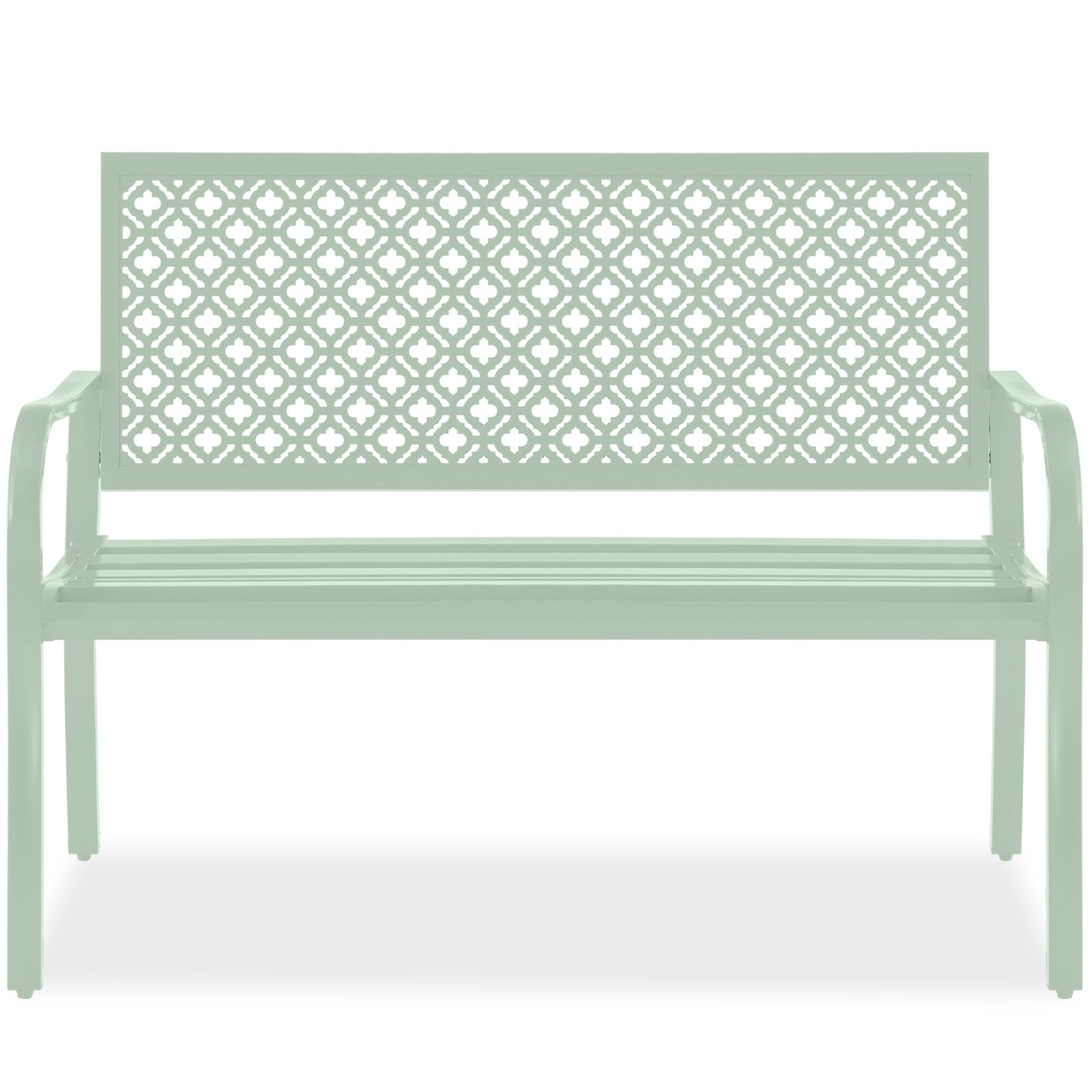 Indoor Outdoor Steel Bench w/ Geometric Backrest, Foot Levelers