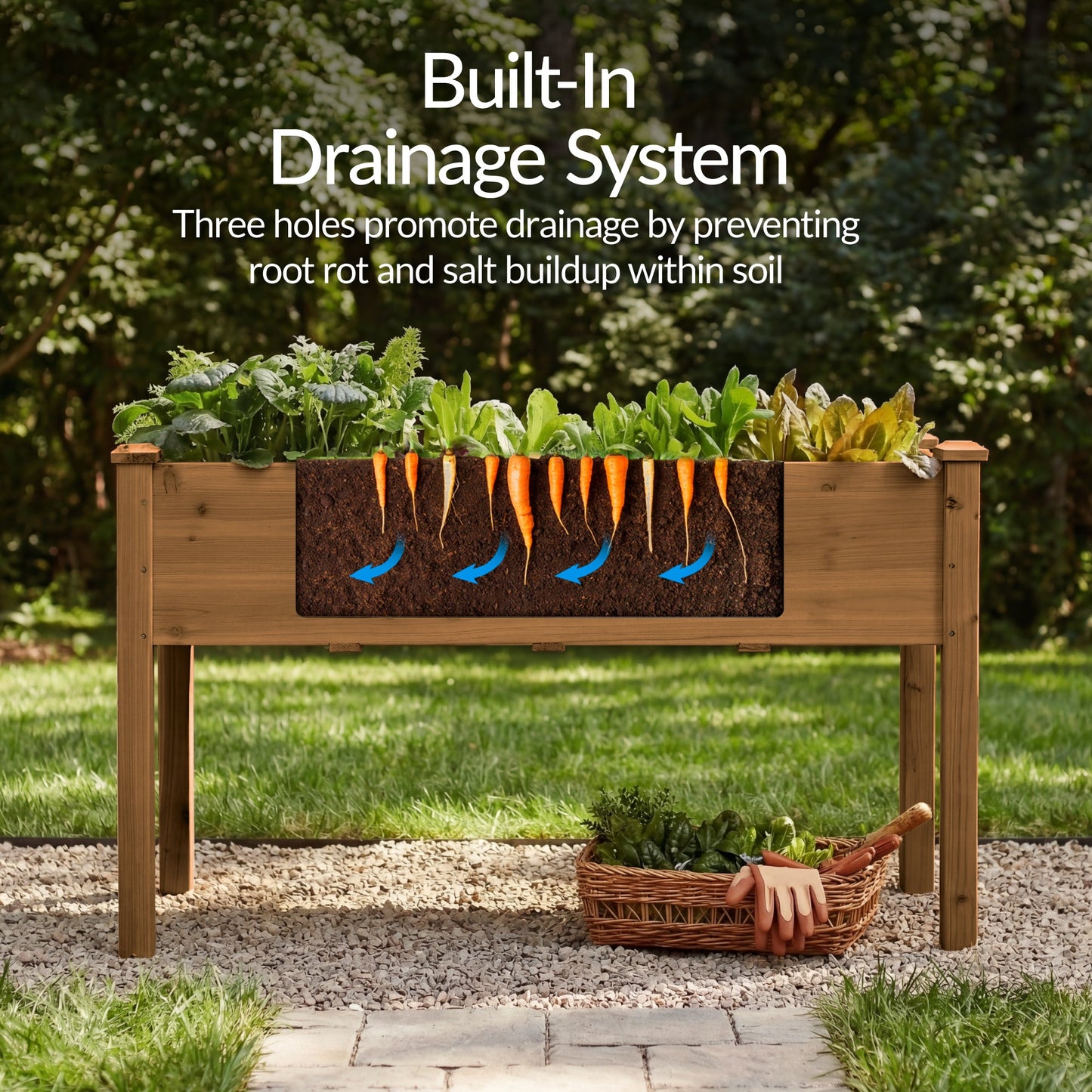 Raised Garden Bed, Elevated Wooden Planter Box w/ Foot Caps - 48x24x30in