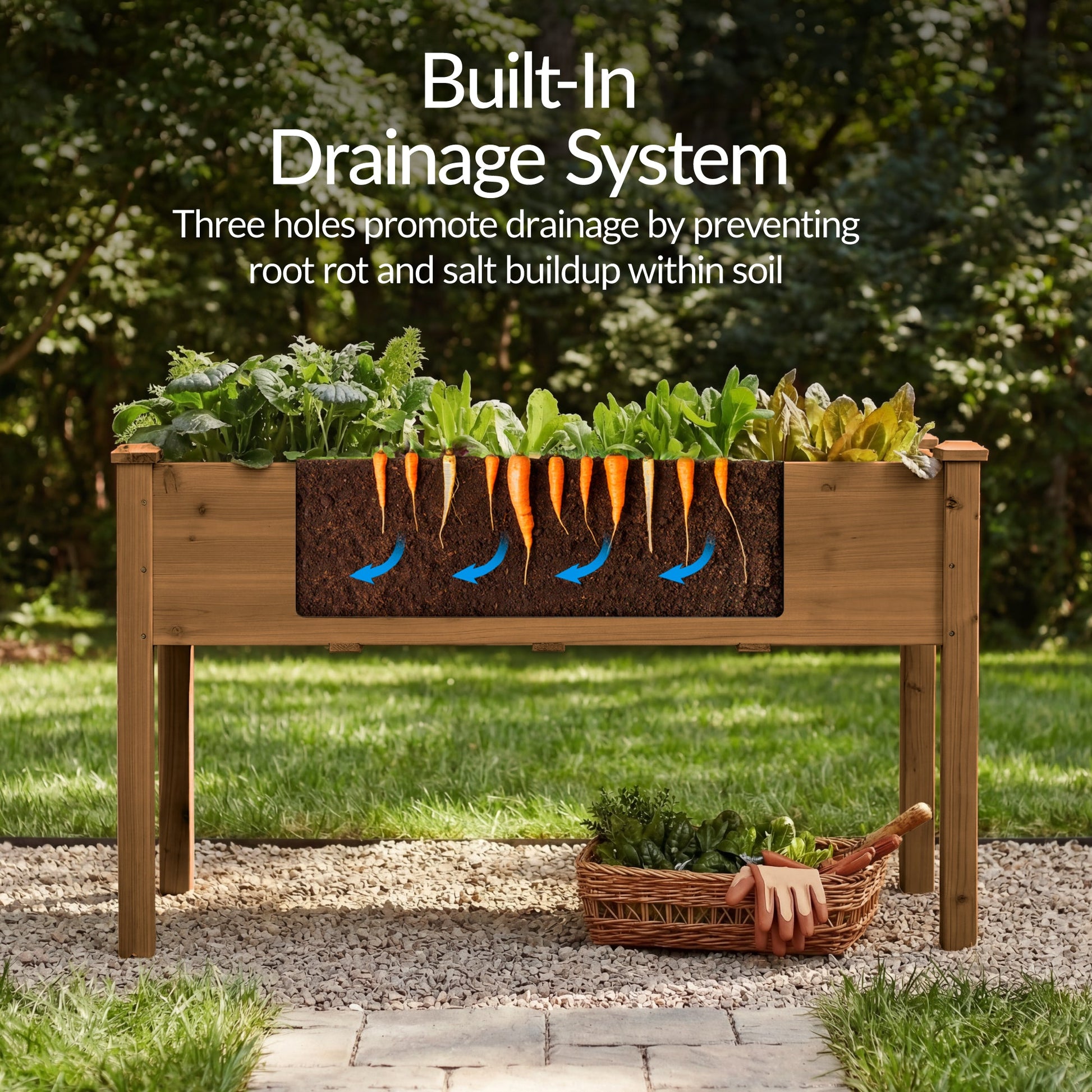 Raised Garden Bed, Elevated Wooden Planter Box w/ Foot Caps - 48x24x30in