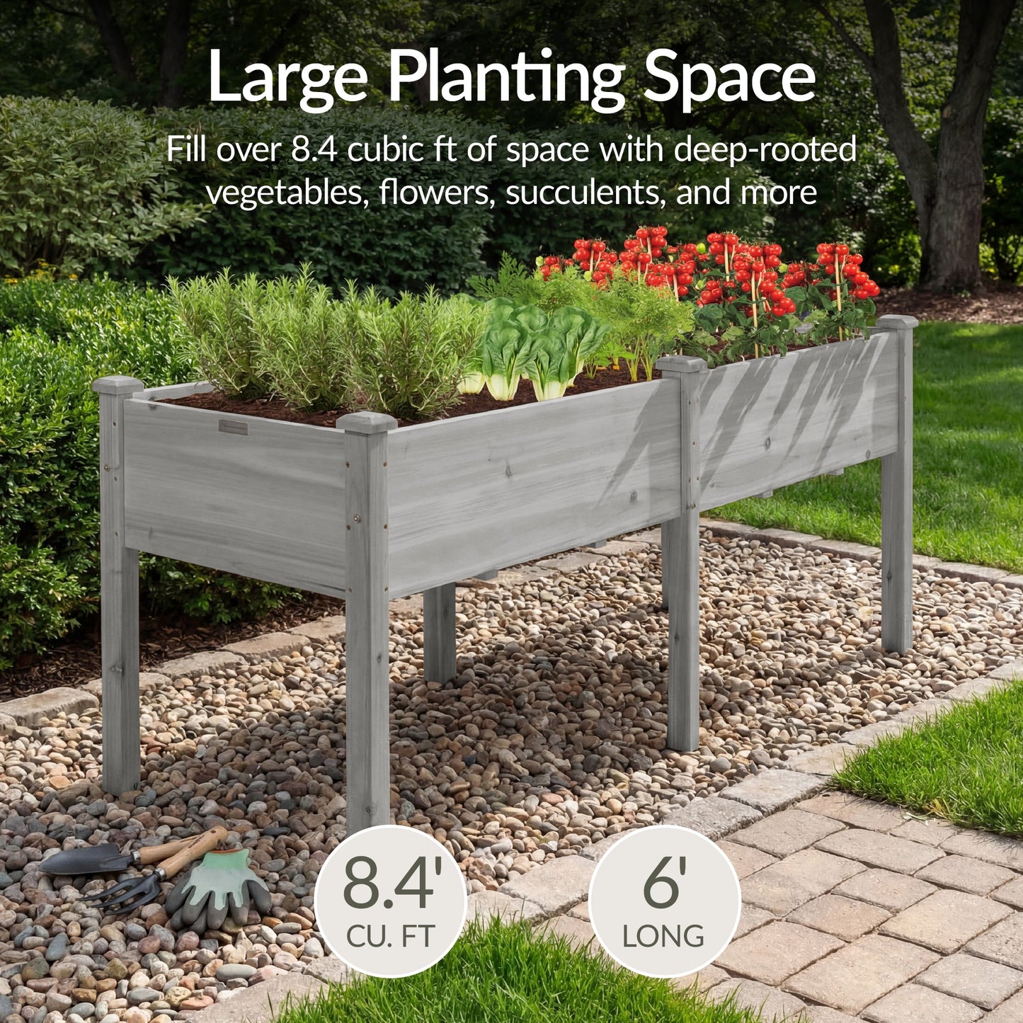 Raised Garden Bed, Elevated Wood Garden Planter Stand - 72x24x30in