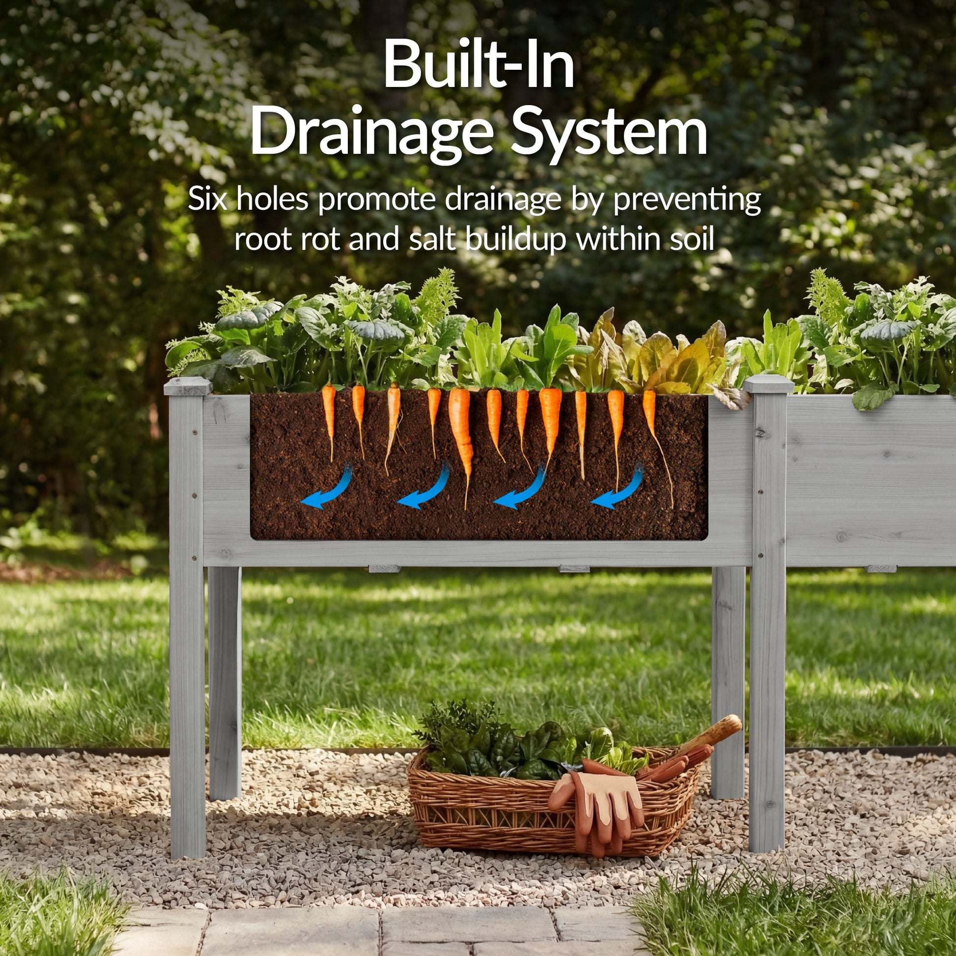 Raised Garden Bed, Elevated Wood Garden Planter Stand - 72x24x30in