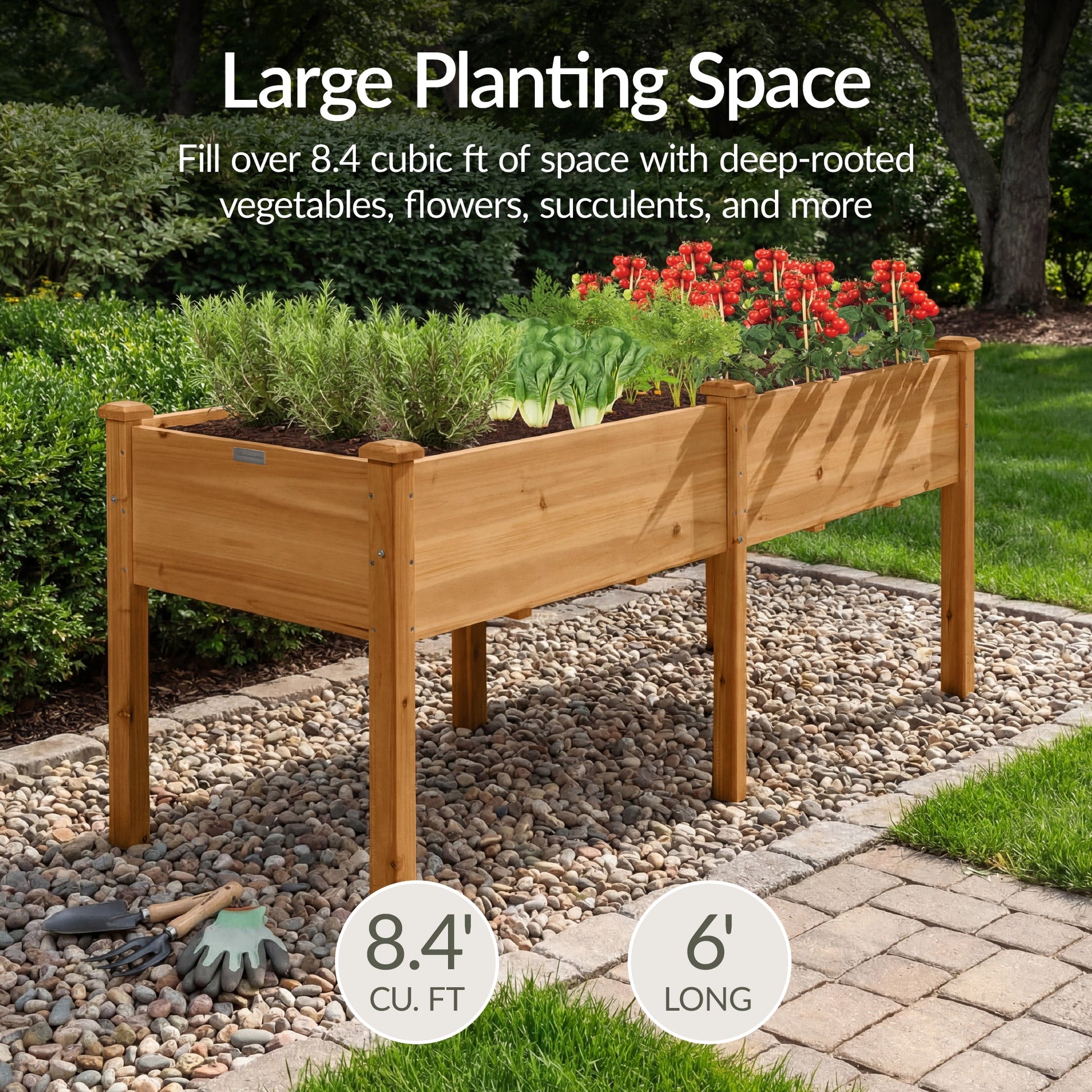 Raised Garden Bed, Elevated Wood Garden Planter Stand - 72x24x30in