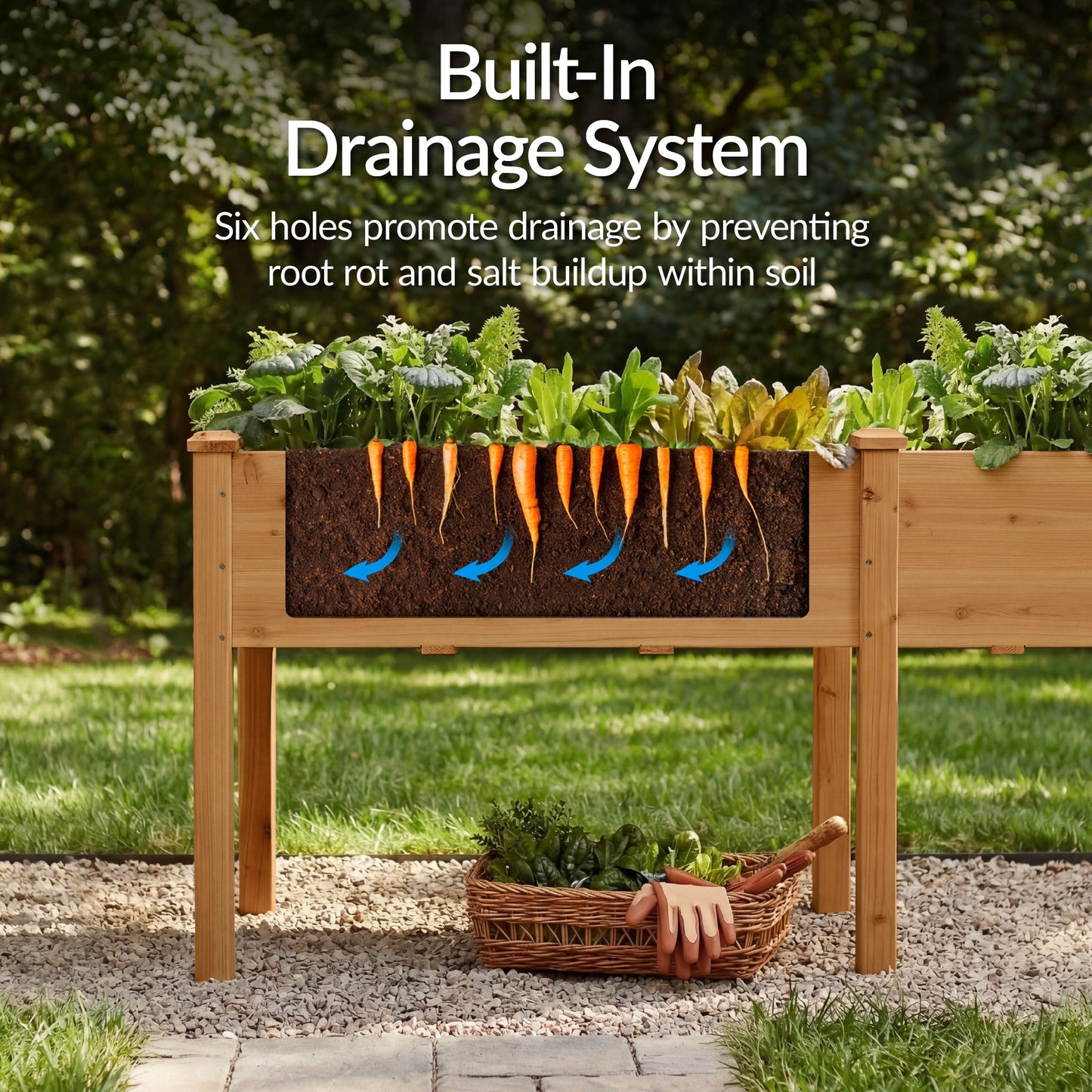 Raised Garden Bed, Elevated Wood Garden Planter Stand - 72x24x30in