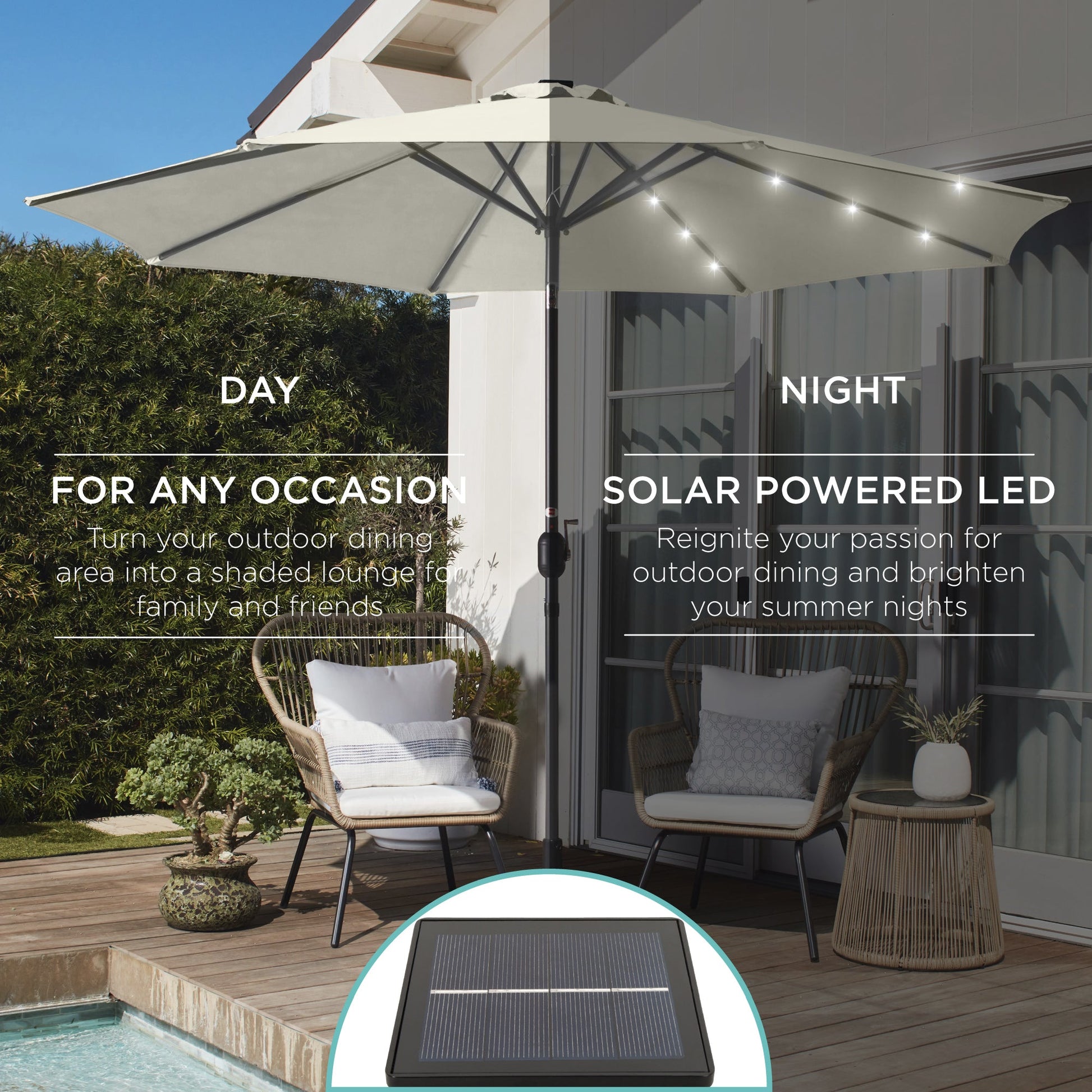 Solar LED Lighted Patio Umbrella w/ Tilt Adjustment, UV-Resistant - 10ft