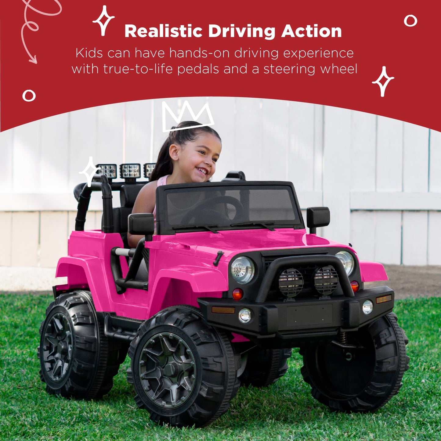 Jumbo 12V Kids Electric Ride On Car with Parent Remote, Seat Harness