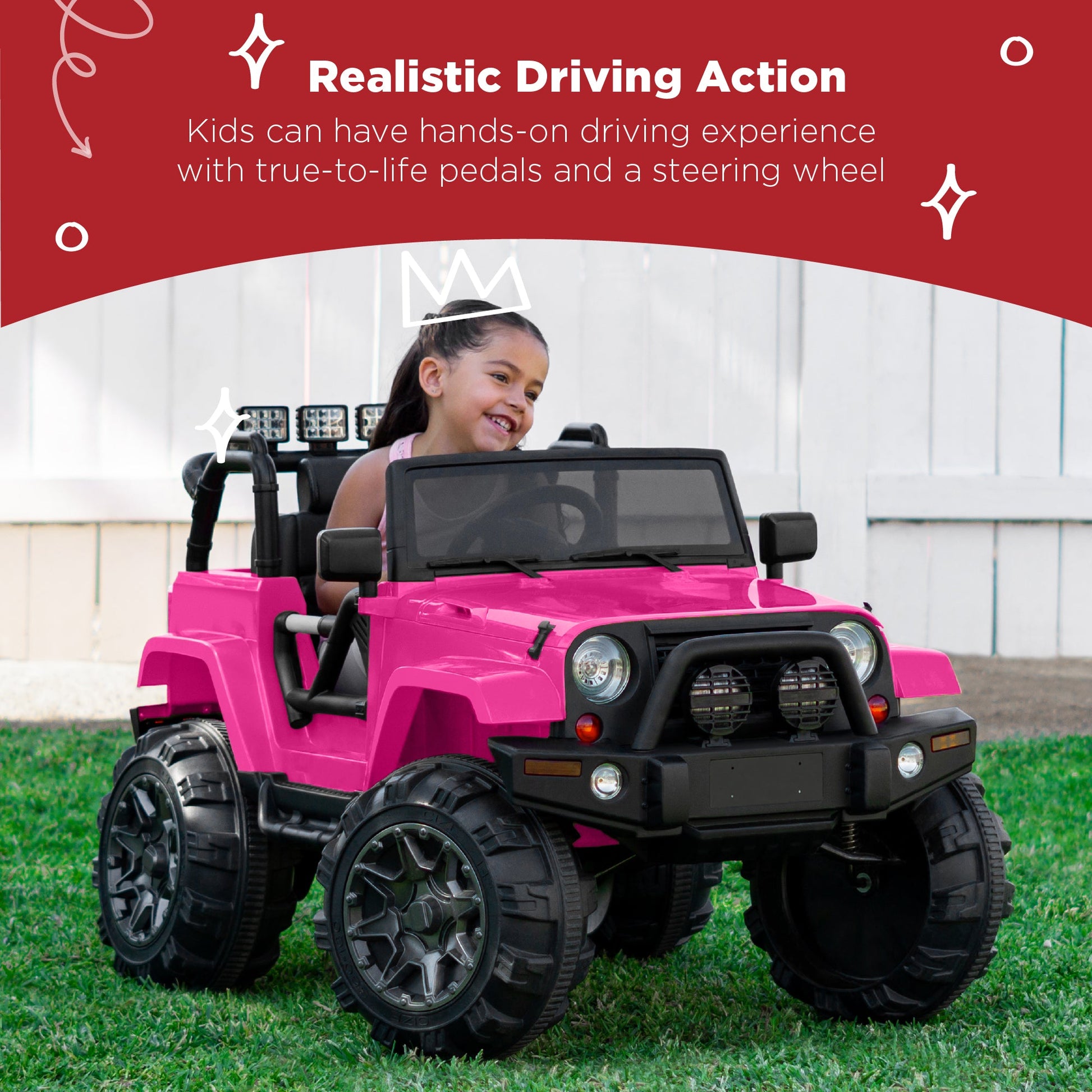 Jumbo 12V Kids Electric Ride On Car with Parent Remote, Seat Harness