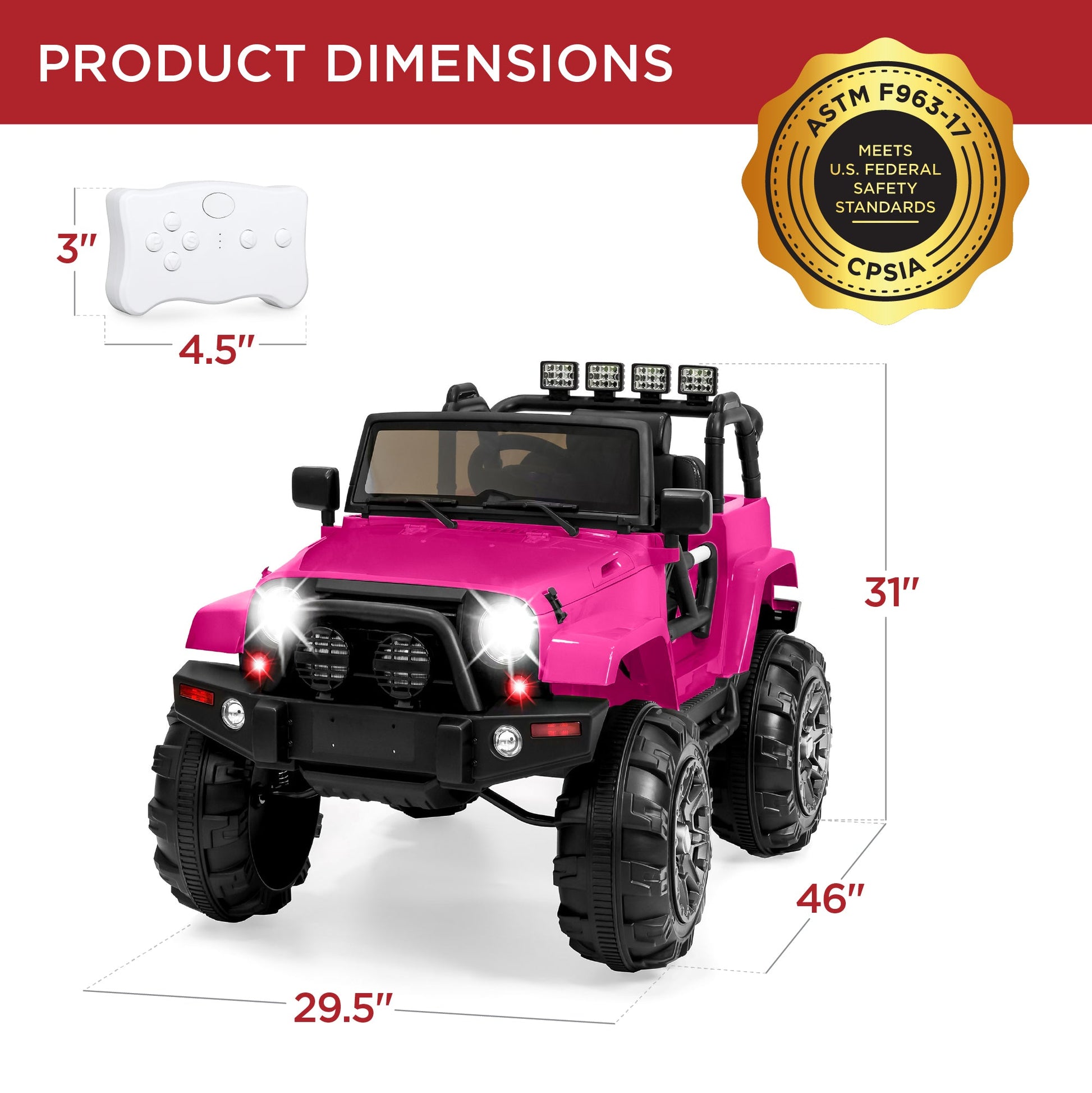 Jumbo 12V Kids Electric Ride On Car with Parent Remote, Seat Harness
