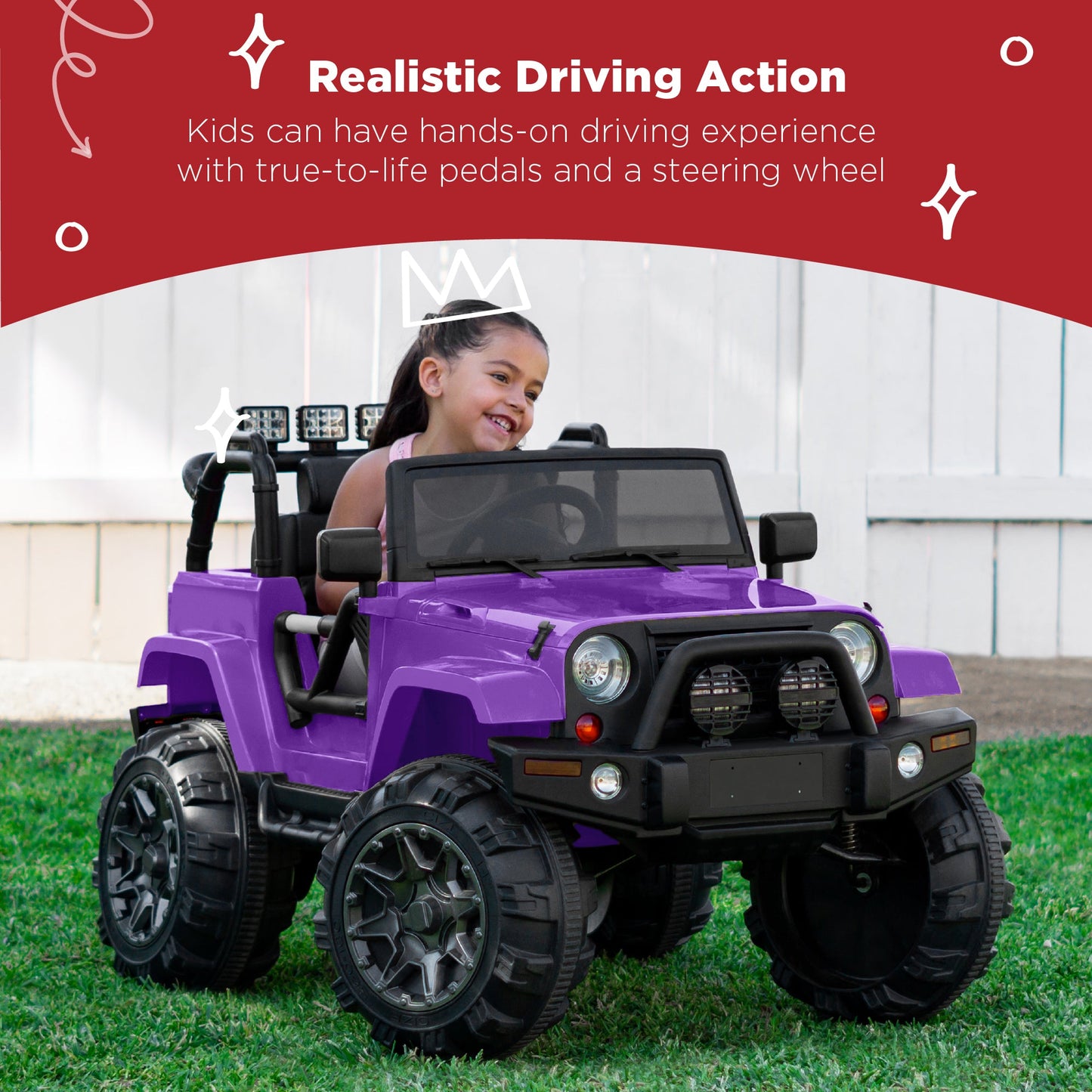 Jumbo 12V Kids Electric Ride On Car with Parent Remote, Seat Harness