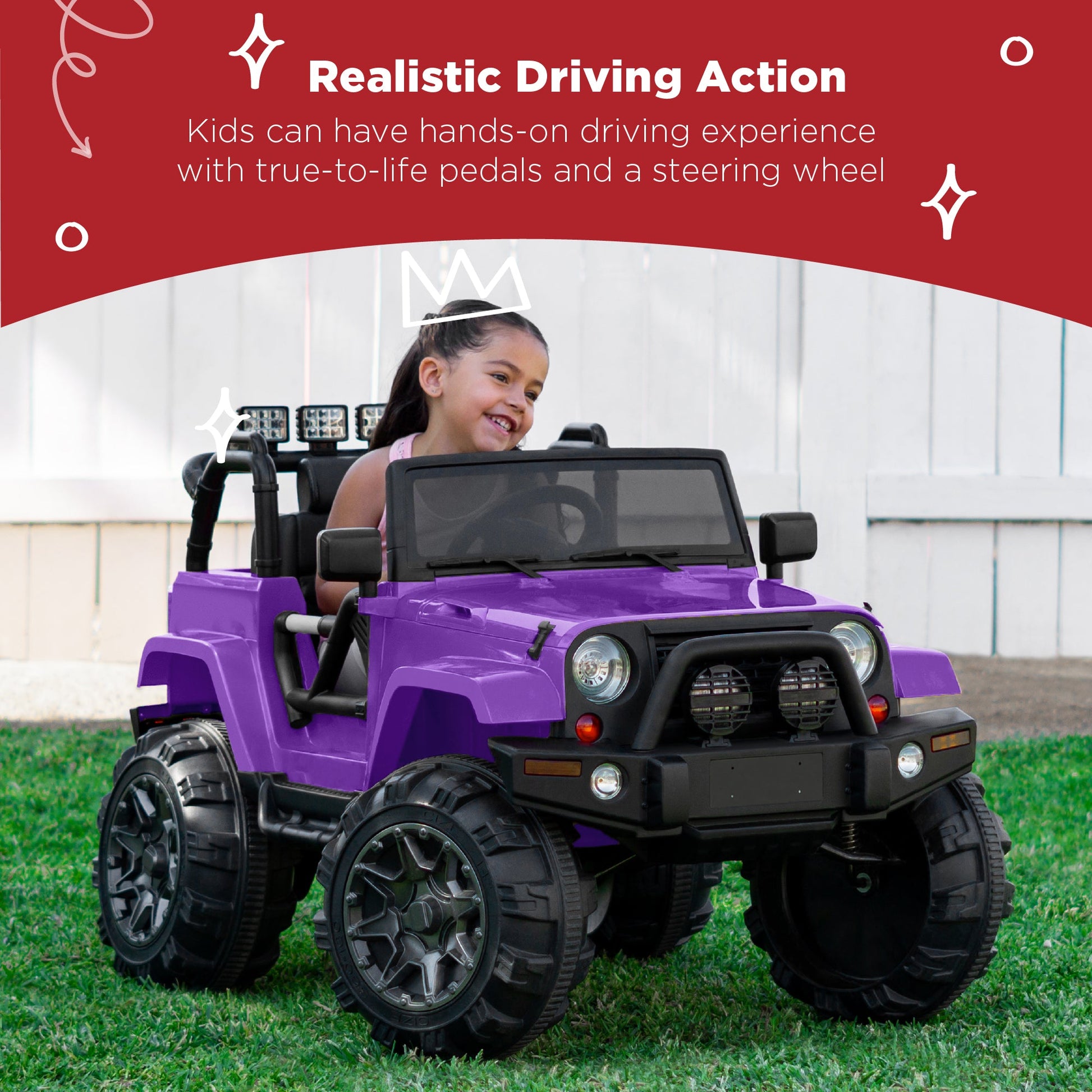 Jumbo 12V Kids Electric Ride On Car with Parent Remote, Seat Harness