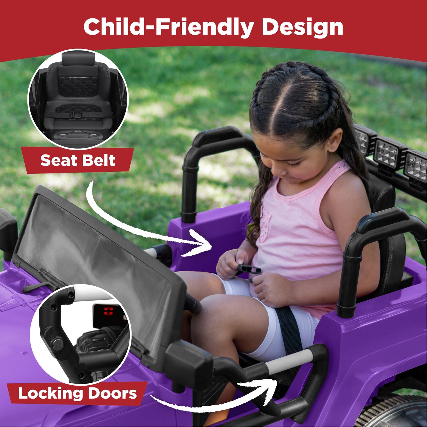 Jumbo 12V Kids Electric Ride On Car with Parent Remote, Seat Harness