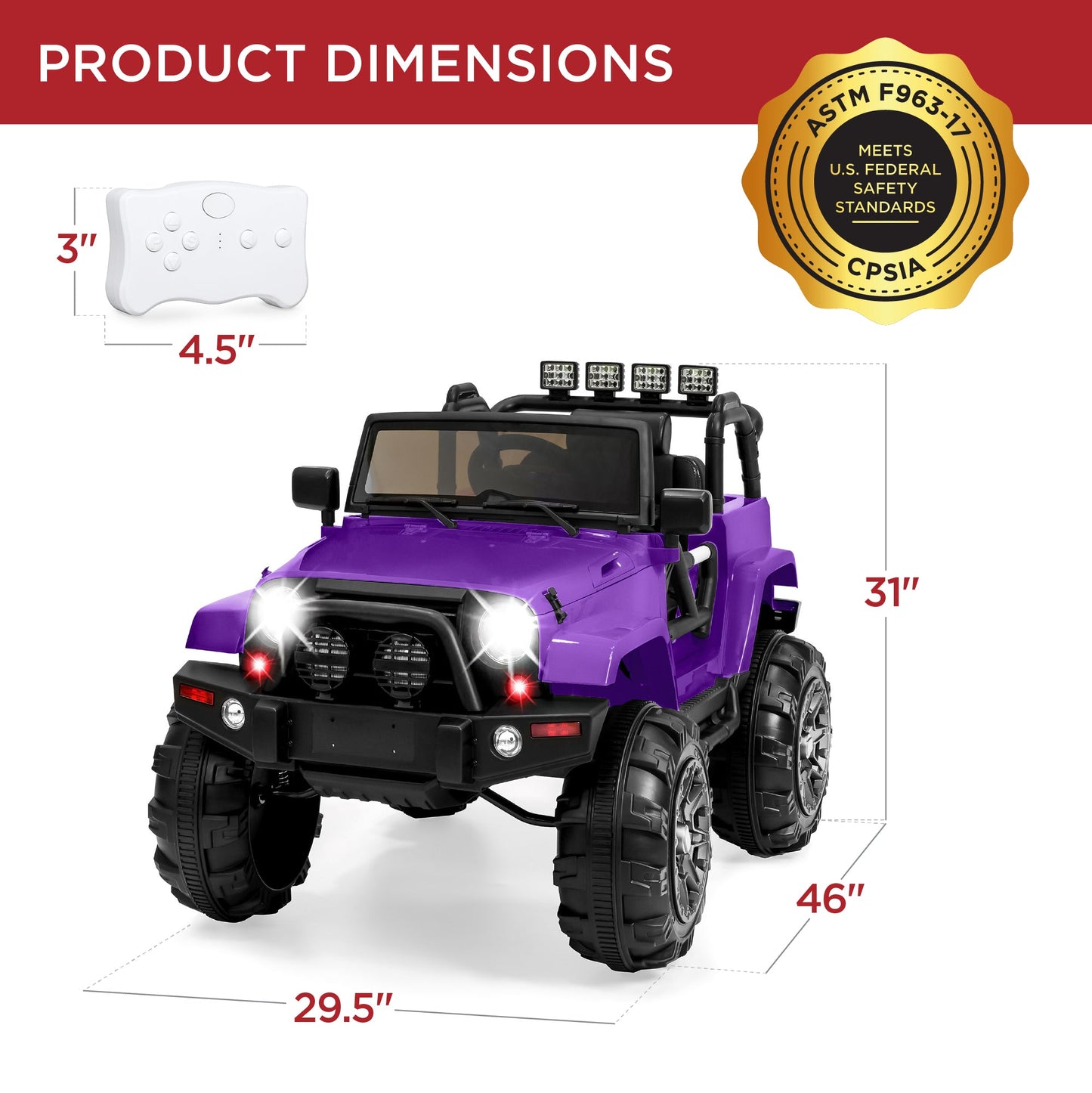 Jumbo 12V Kids Electric Ride On Car with Parent Remote, Seat Harness