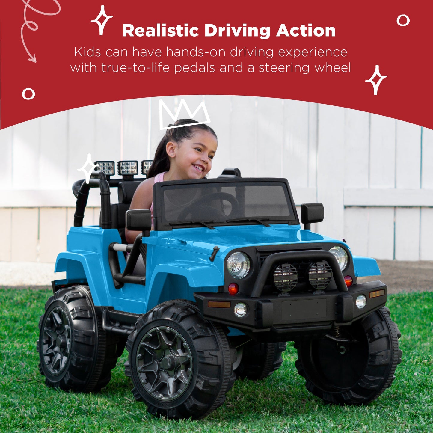 Jumbo 12V Kids Electric Ride On Car with Parent Remote, Seat Harness