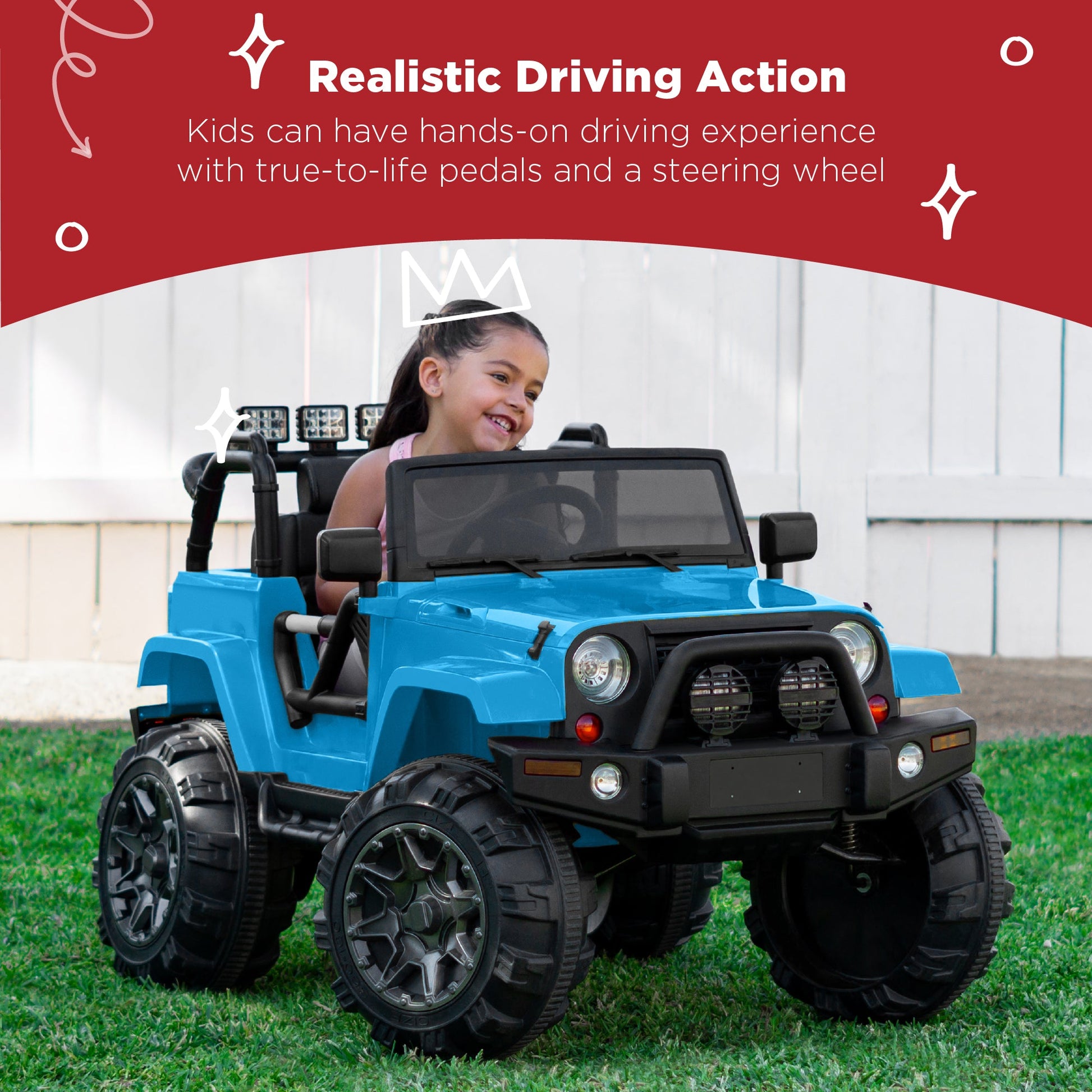 Jumbo 12V Kids Electric Ride On Car with Parent Remote, Seat Harness